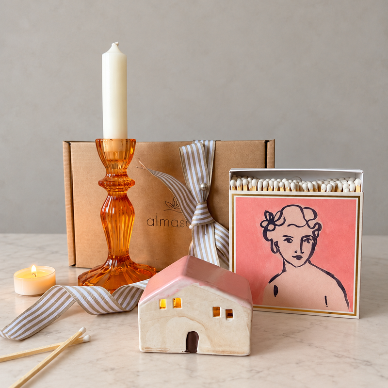 Burnt Orange Candle Holder Gift Set in Pink Set