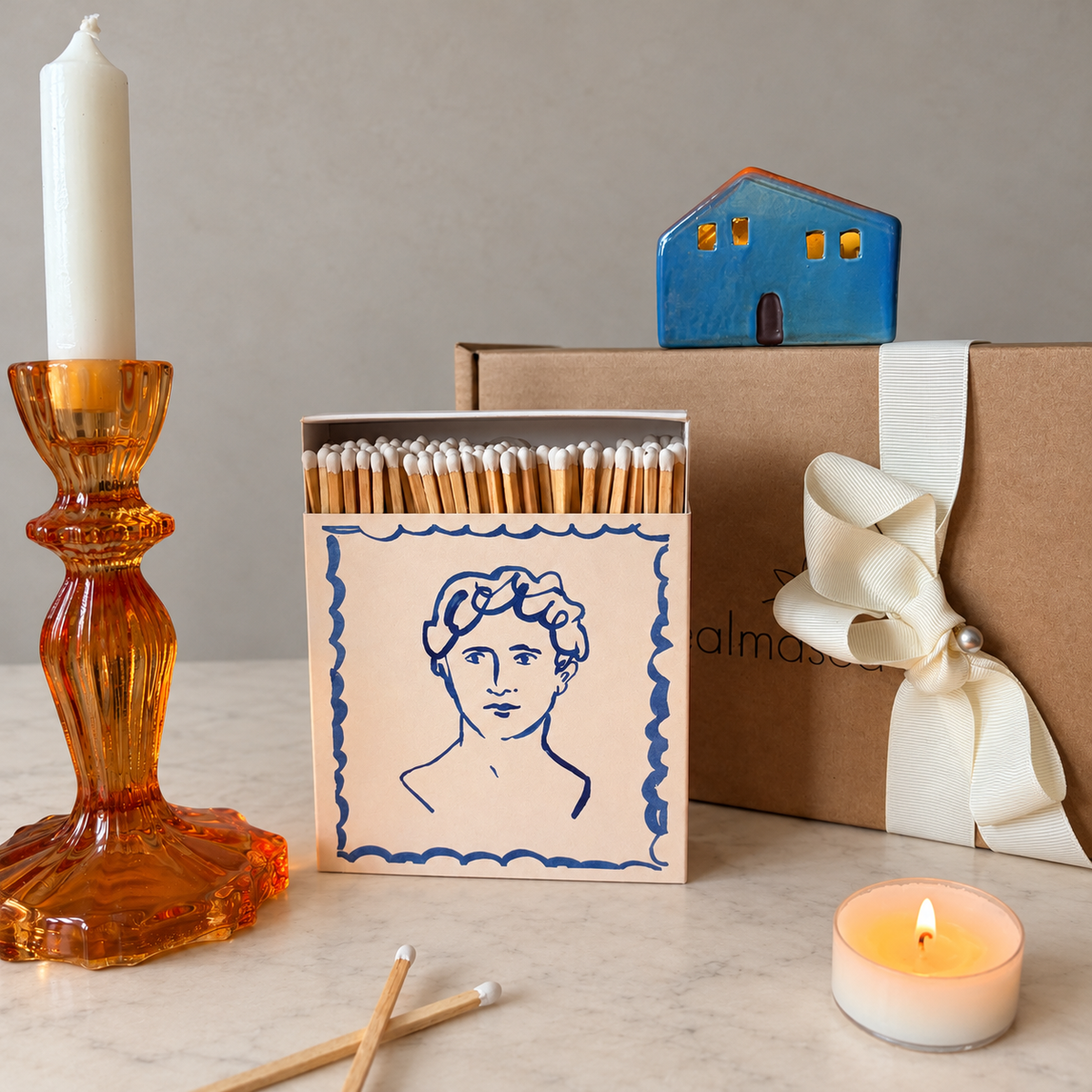 Burnt Orange Candle Holder Gift Set | LED House & Matches   Handcrafted Sustainable Living  Almasea