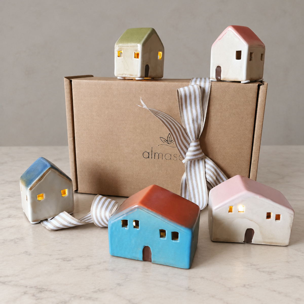 Christmas LED House – Rustic Ceramic Decoration, Gift Wrapped   Handcrafted Sustainable Living  Almasea