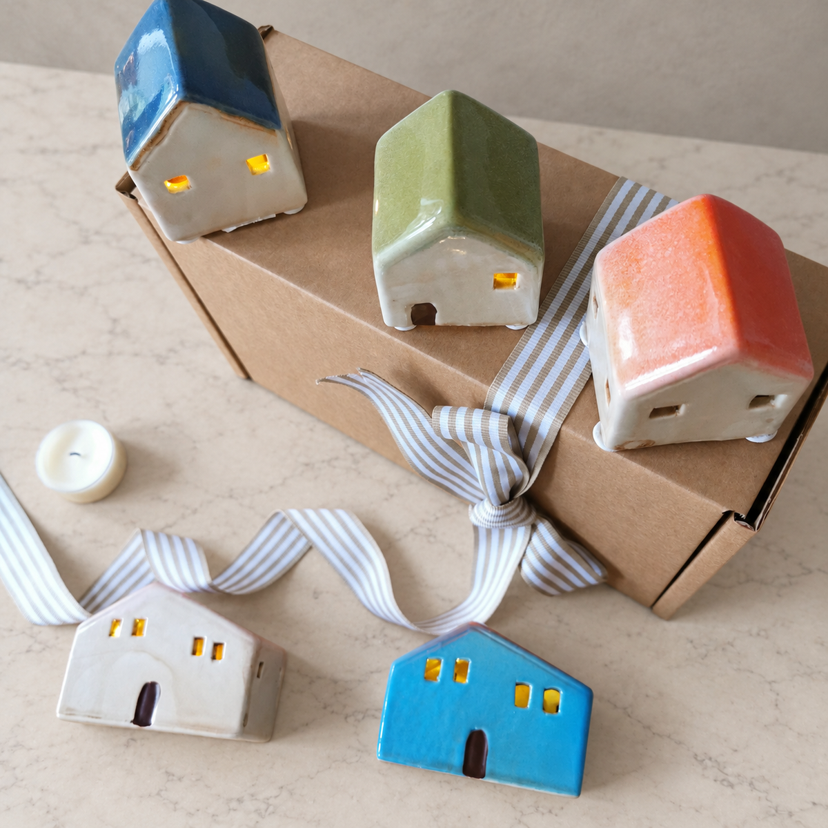 Christmas LED House – Rustic Ceramic Decoration, Gift Wrapped   Handcrafted Sustainable Living  Almasea