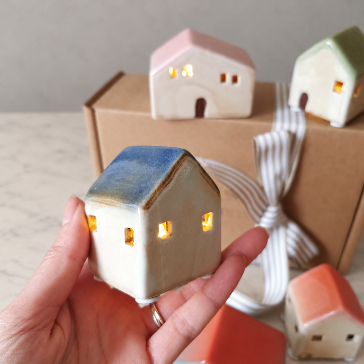 Christmas LED House – Rustic Ceramic Decoration, Gift Wrapped   Handcrafted Sustainable Living  Almasea