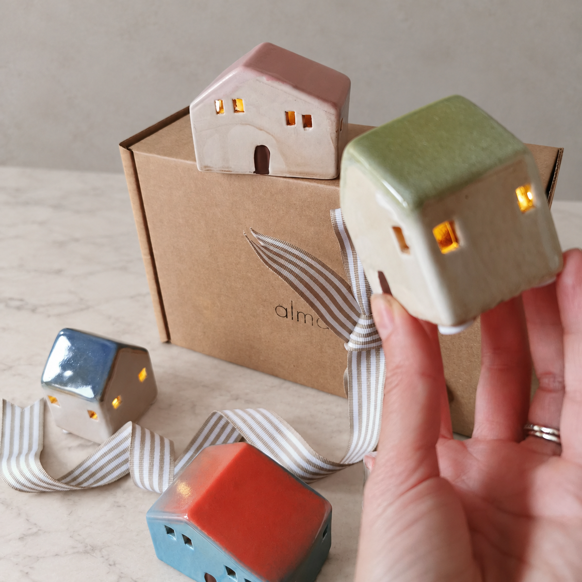 Christmas LED House – Rustic Ceramic Decoration, Gift Wrapped   Handcrafted Sustainable Living  Almasea