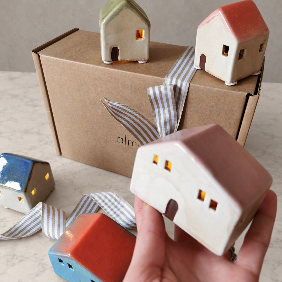 Christmas LED House – Rustic Ceramic Decoration, Gift Wrapped   Handcrafted Sustainable Living  Almasea