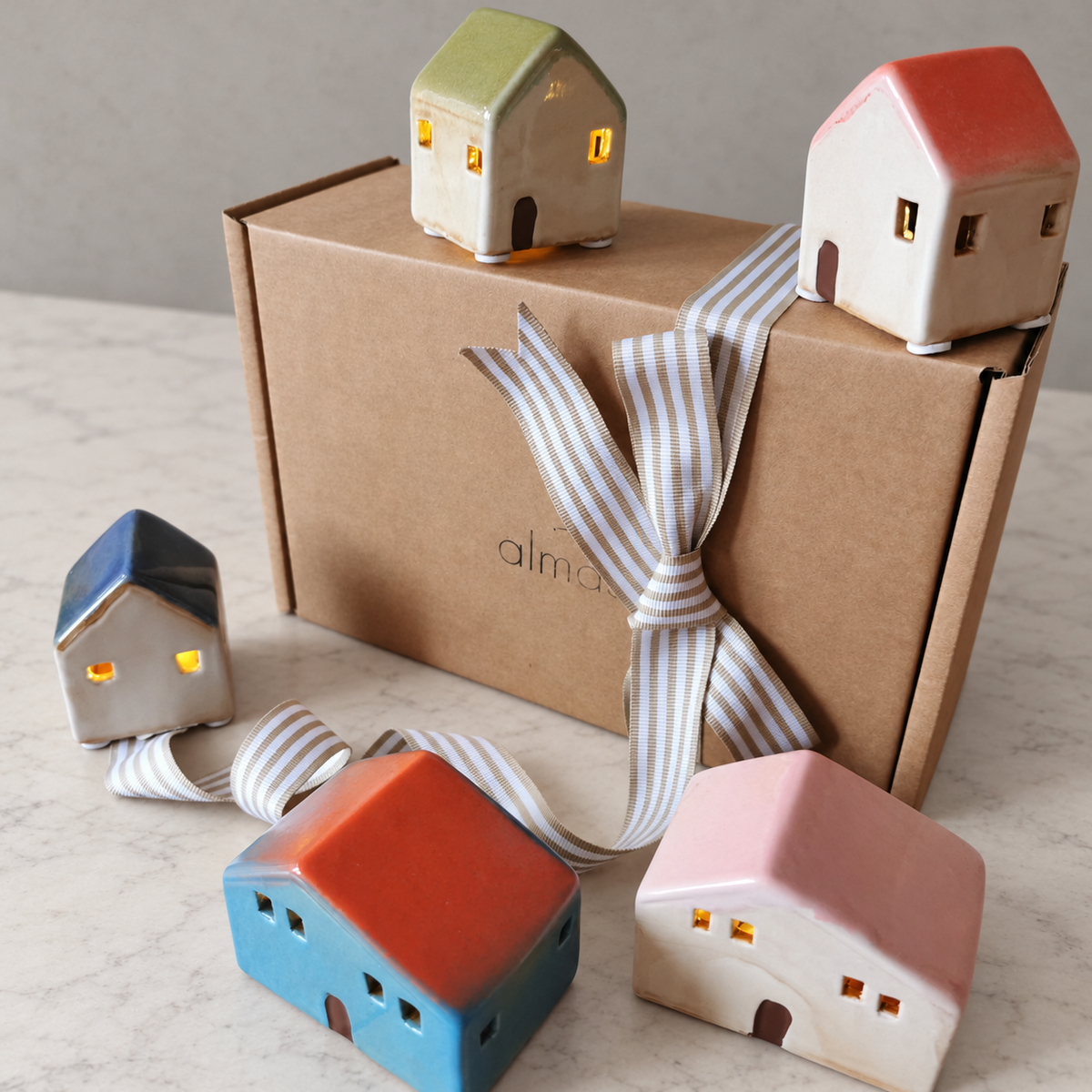 Christmas LED House – Rustic Ceramic Decoration, Gift Wrapped   Handcrafted Sustainable Living  Almasea