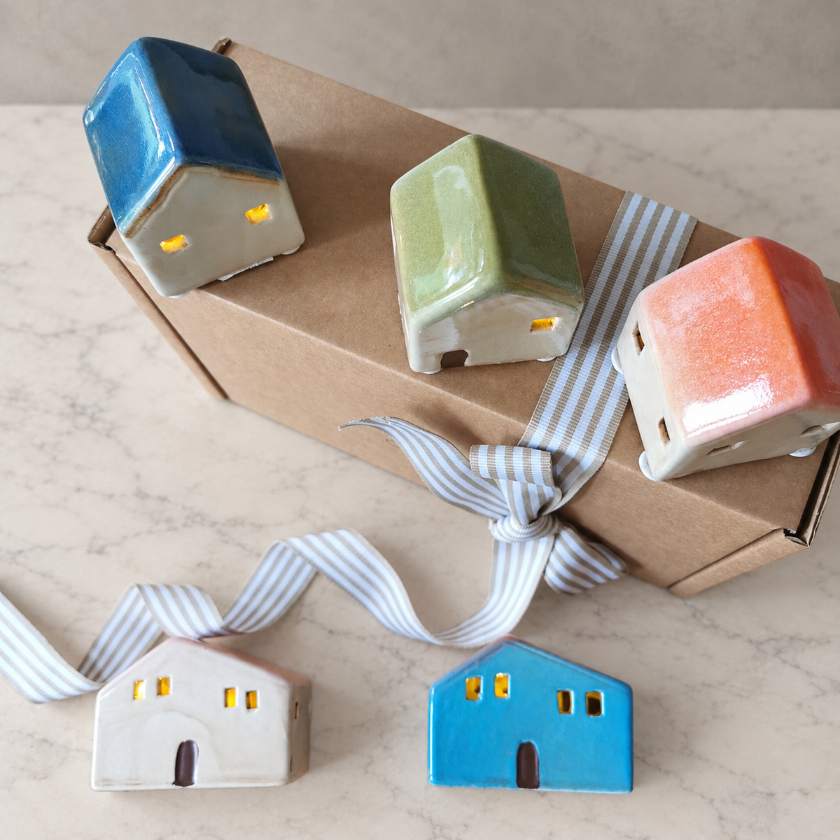 Christmas LED House – Rustic Ceramic Decoration, Gift Wrapped   Handcrafted Sustainable Living  Almasea