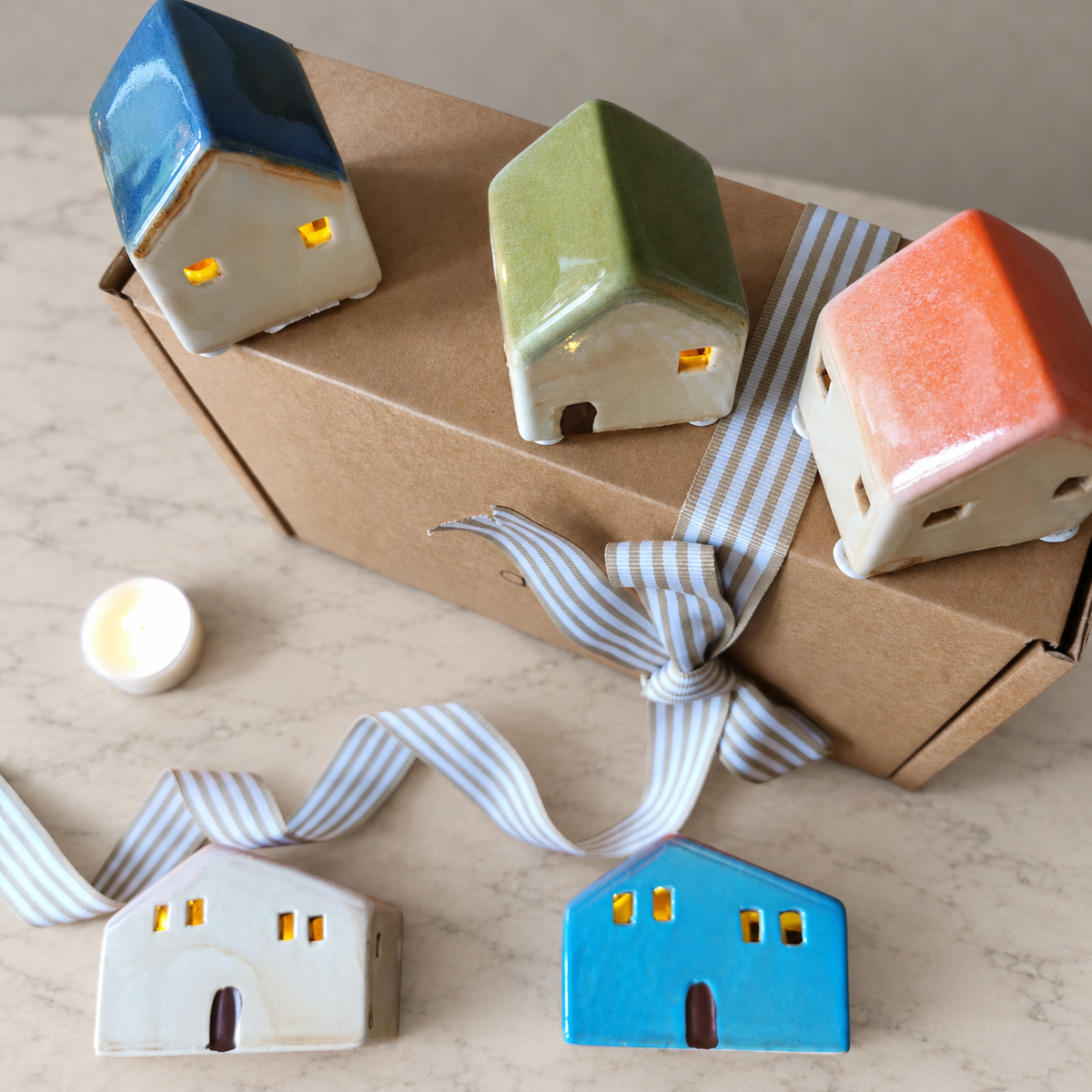 Christmas LED House – Rustic Ceramic Decoration, Gift Wrapped   Handcrafted Sustainable Living  Almasea