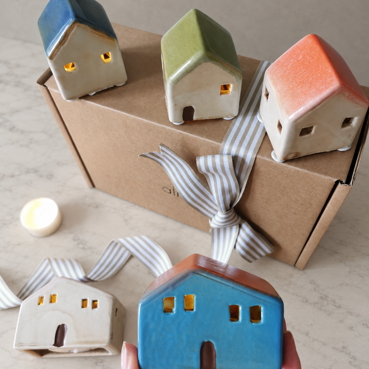 Christmas LED House – Rustic Ceramic Decoration, Gift Wrapped   Handcrafted Sustainable Living  Almasea