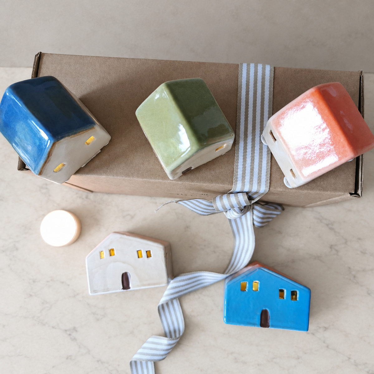 Christmas LED House – Rustic Ceramic Decoration, Gift Wrapped   Handcrafted Sustainable Living  Almasea