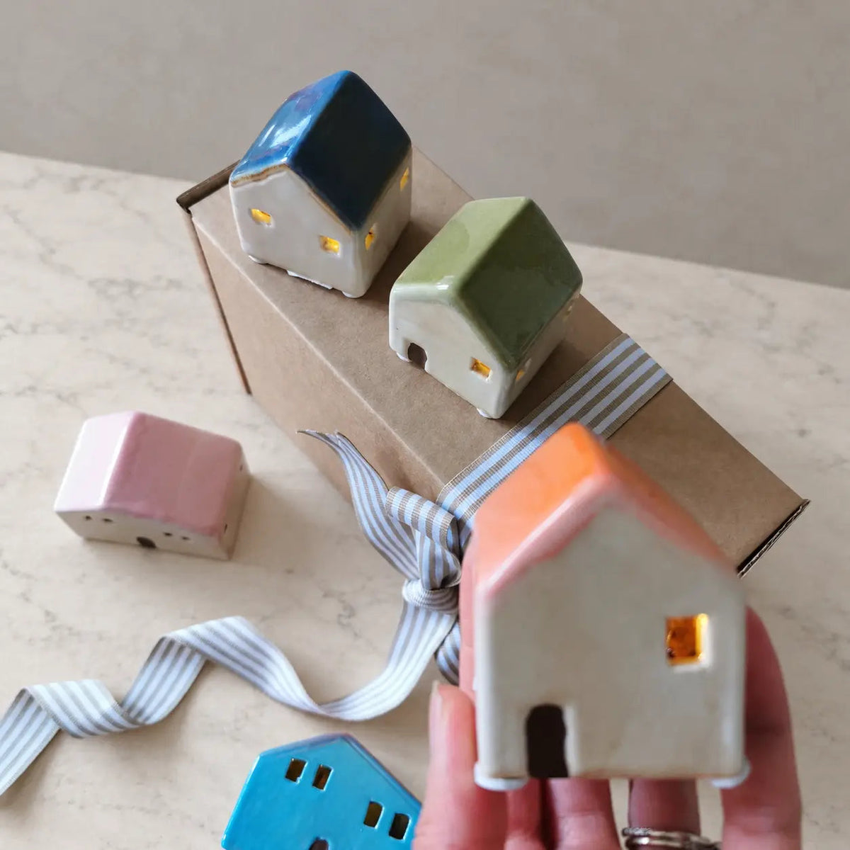Christmas LED House – Rustic Ceramic Decoration, Gift Wrapped   Handcrafted Sustainable Living  Almasea