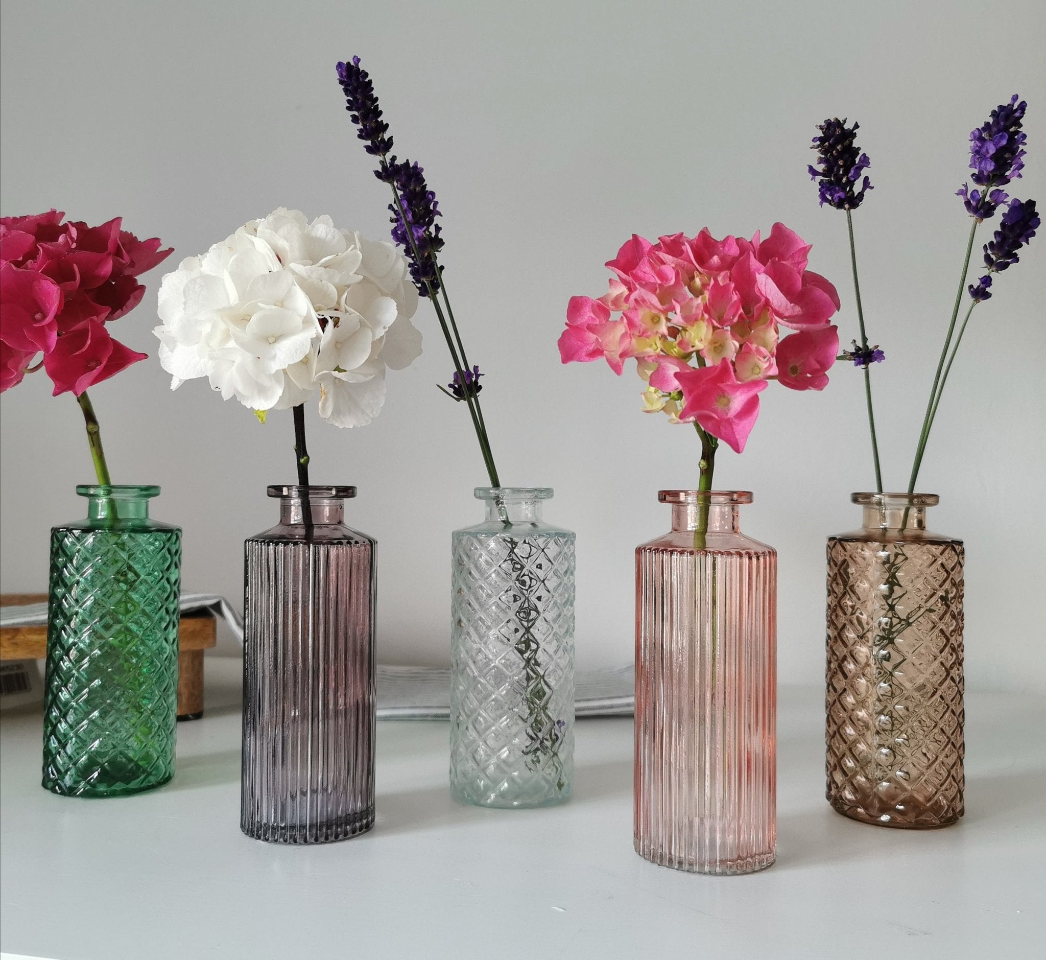 Mix of glass bottle vases set of 5