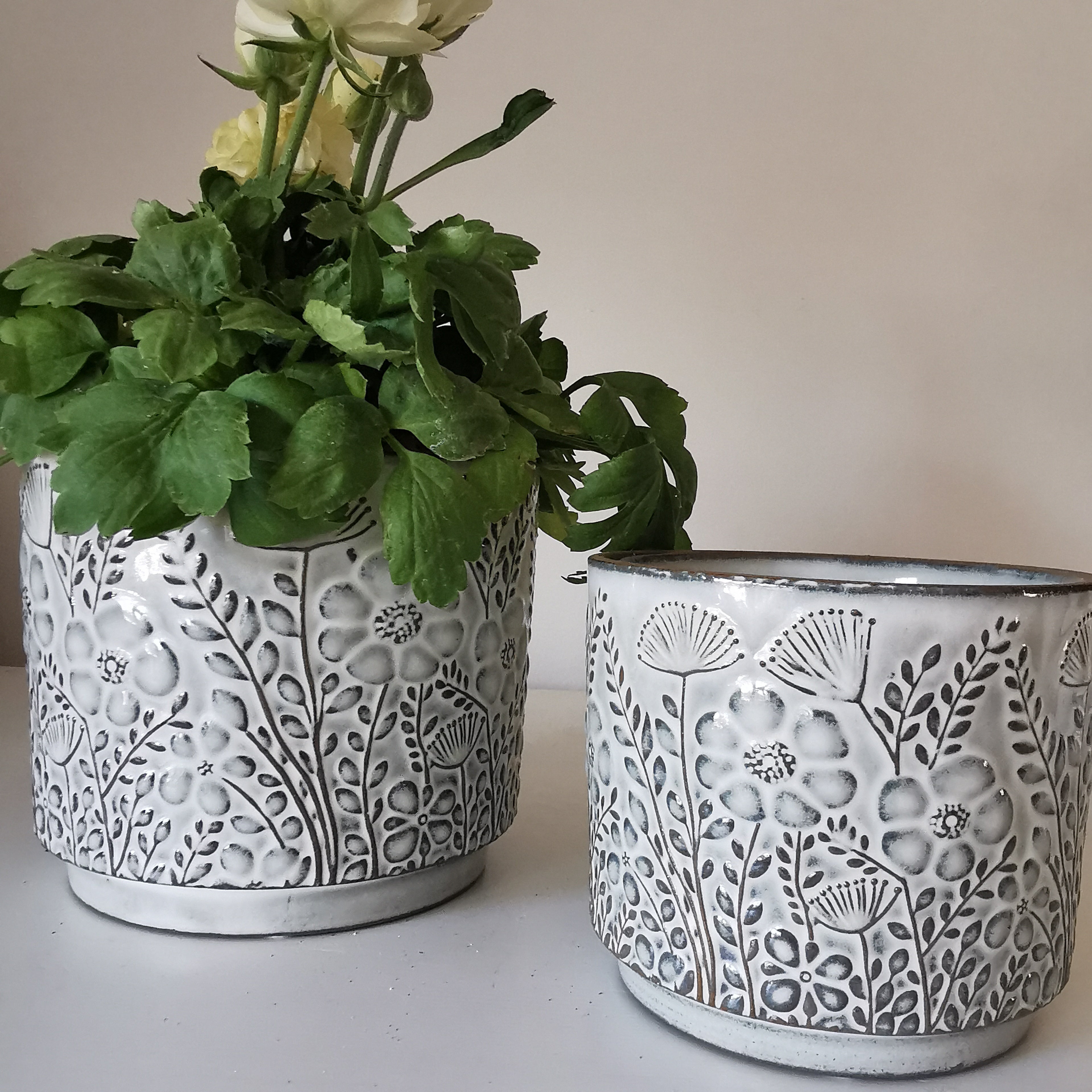 Patterned Grey Reactive Glazed Planter, 11cm or 14cm