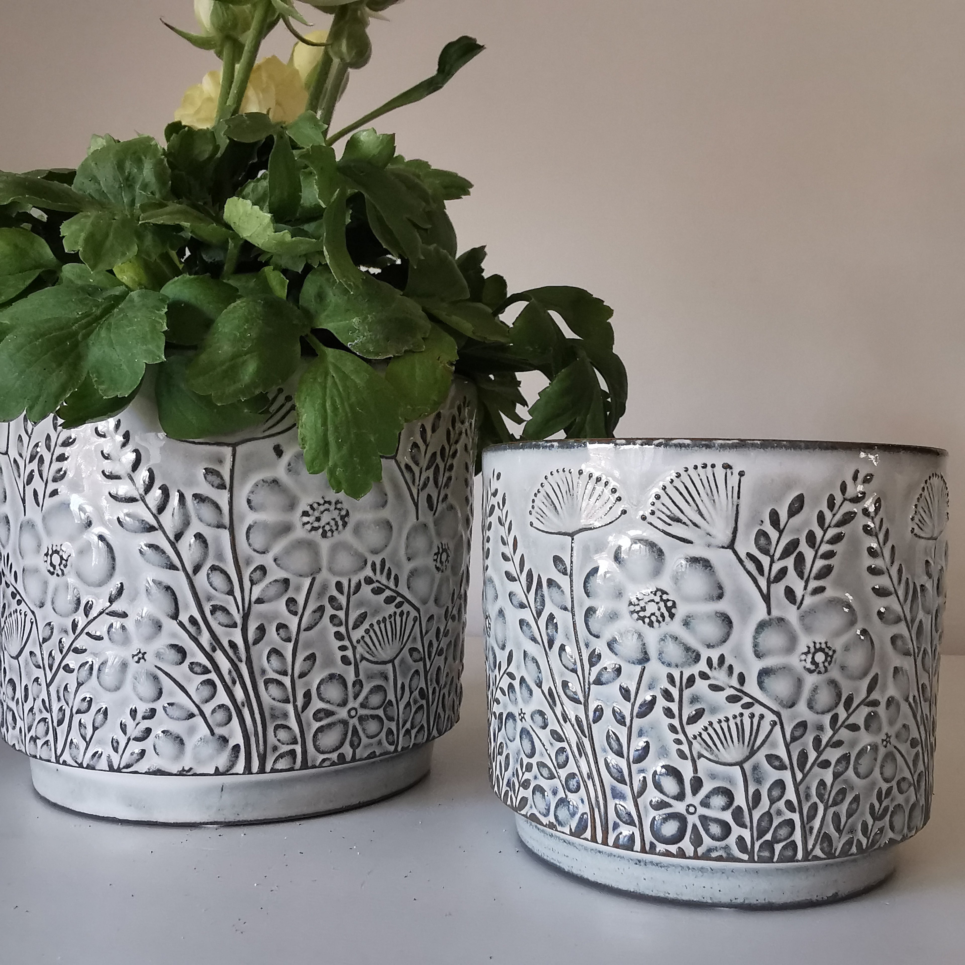 Patterned Grey Reactive Glazed Planter, 11cm or 14cm