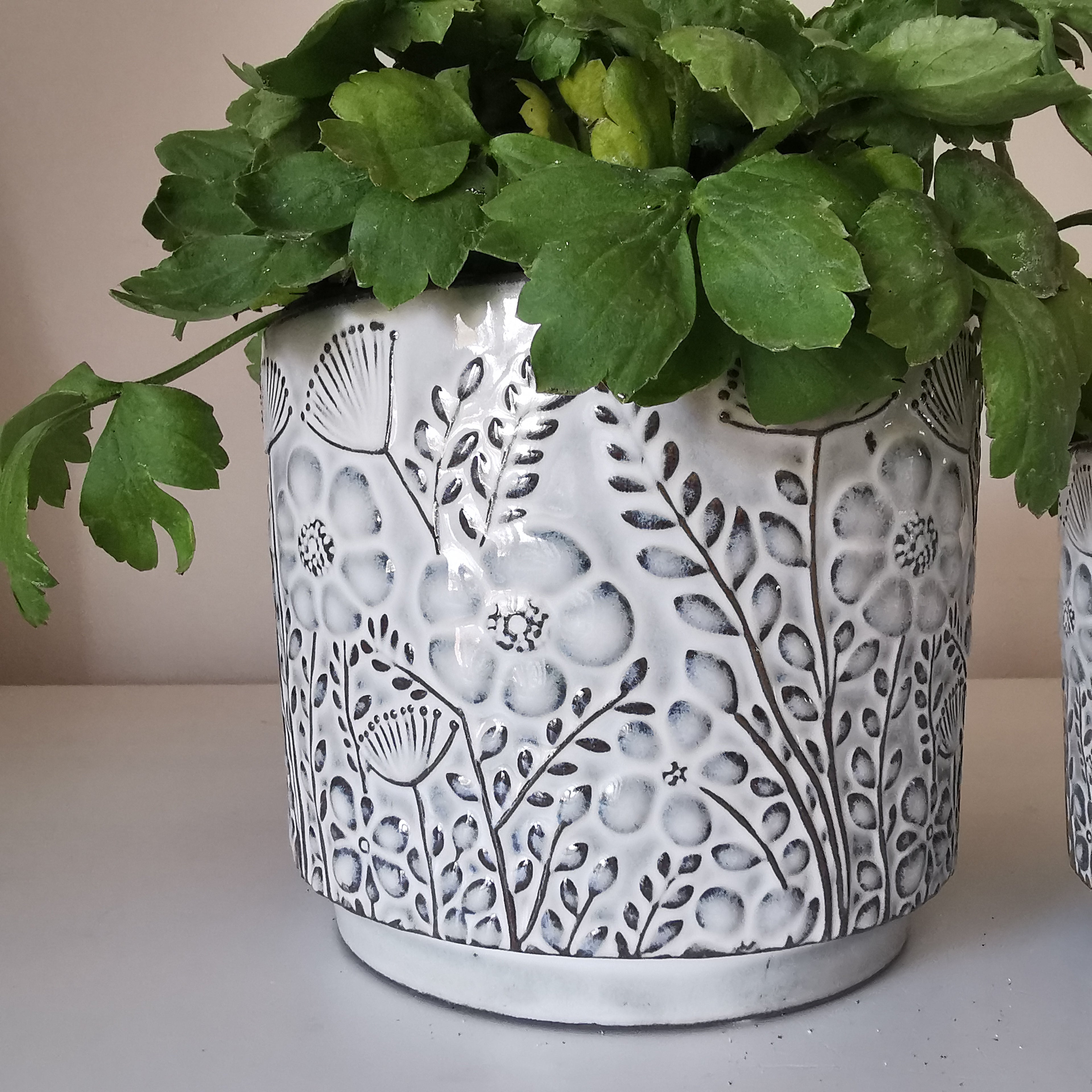 Patterned Grey Reactive Glazed Planter, 11cm or 14cm