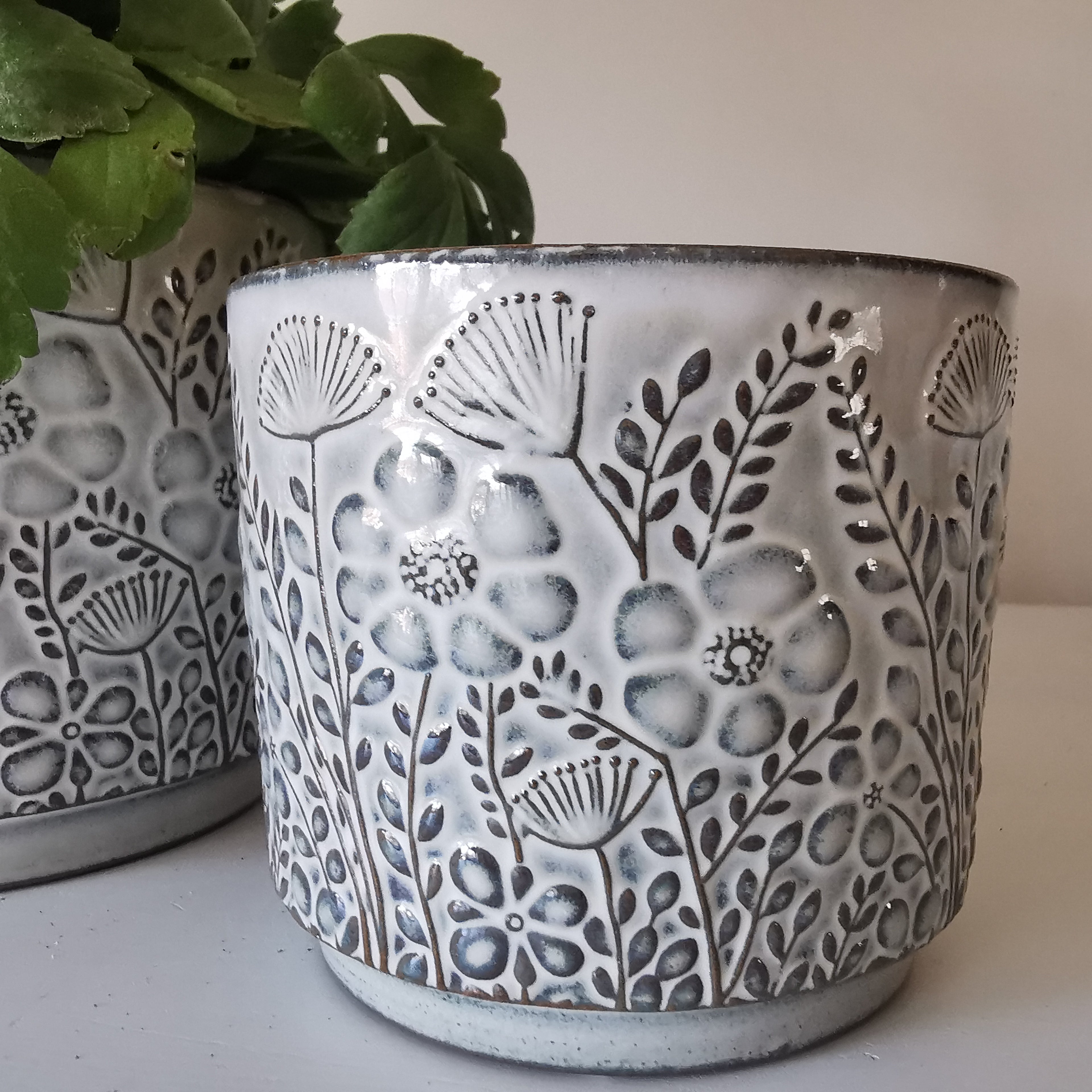 Patterned Grey Reactive Glazed Planter, 11cm or 14cm