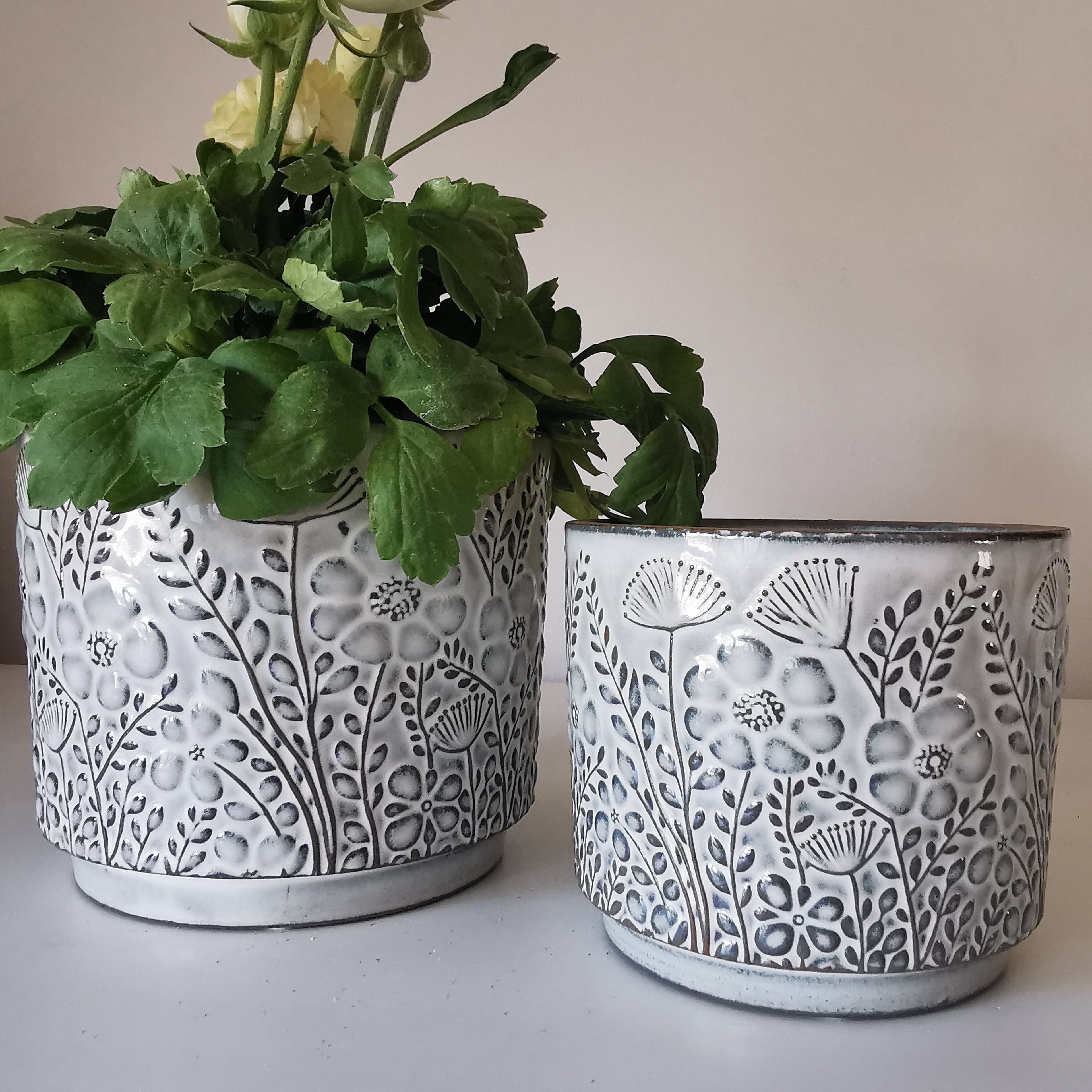 Patterned Grey Reactive Glazed Planter, 11cm or 14cm