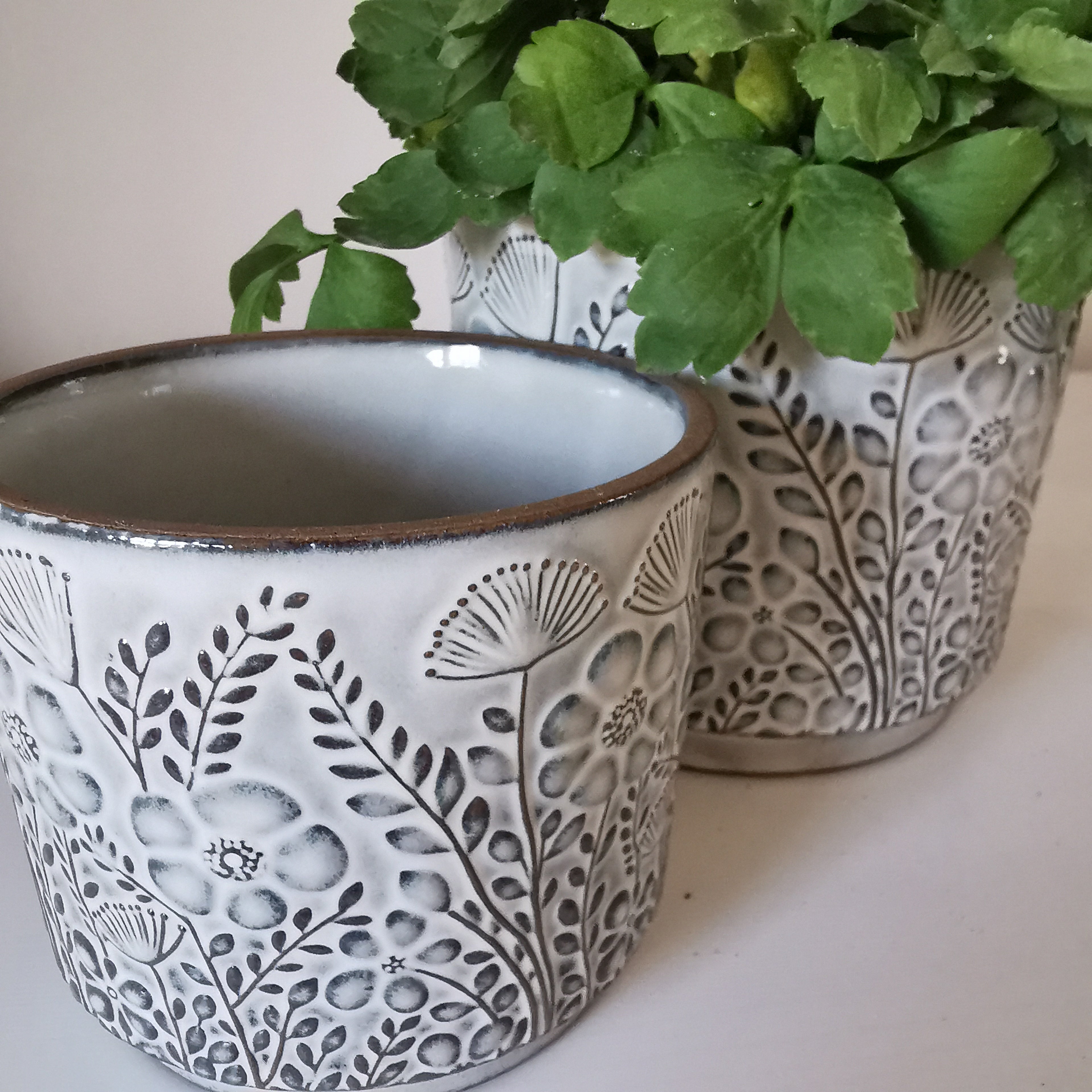 Patterned Grey Reactive Glazed Planter, 11cm or 14cm