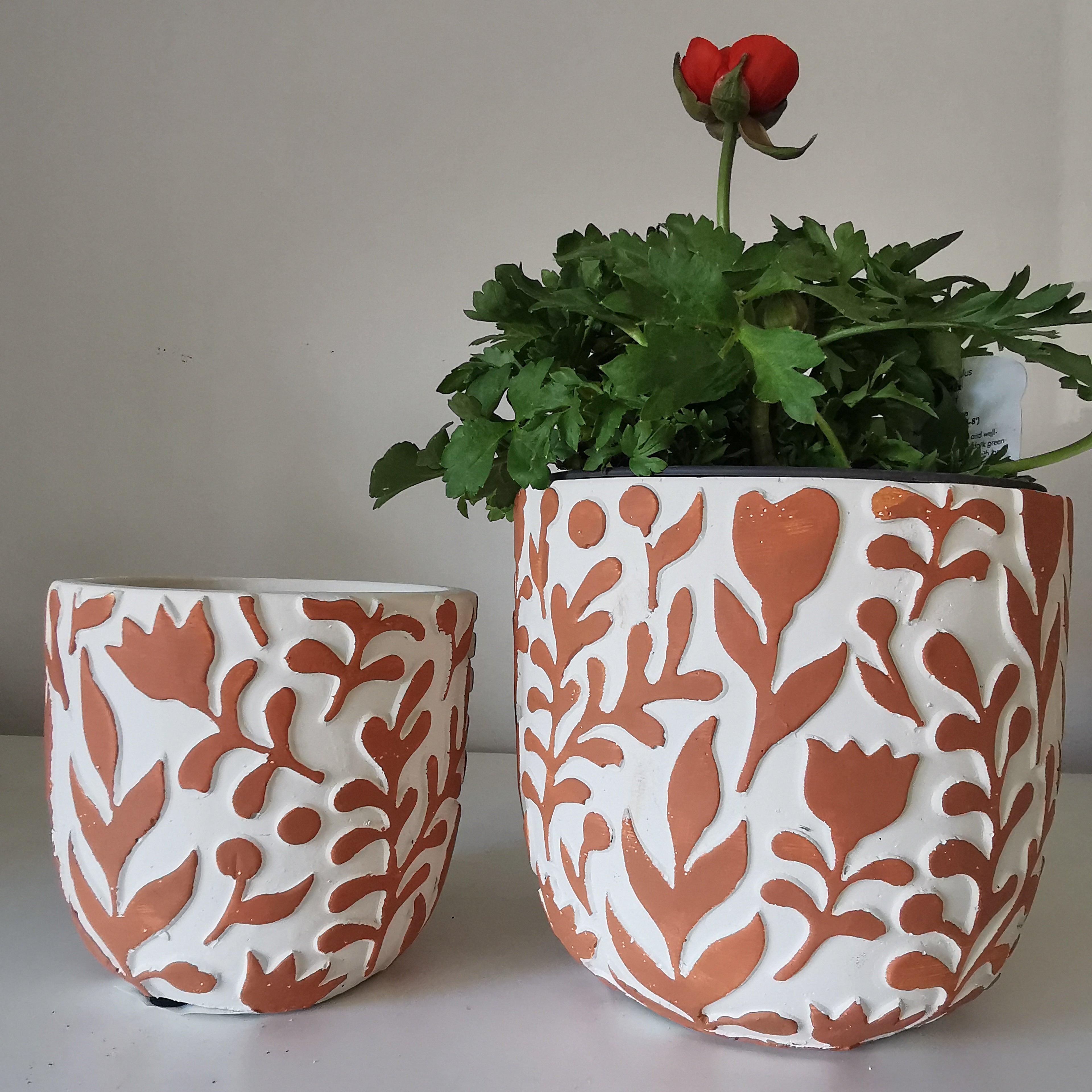 Orange Leaf Design Planter, 14 cm or 11cm
