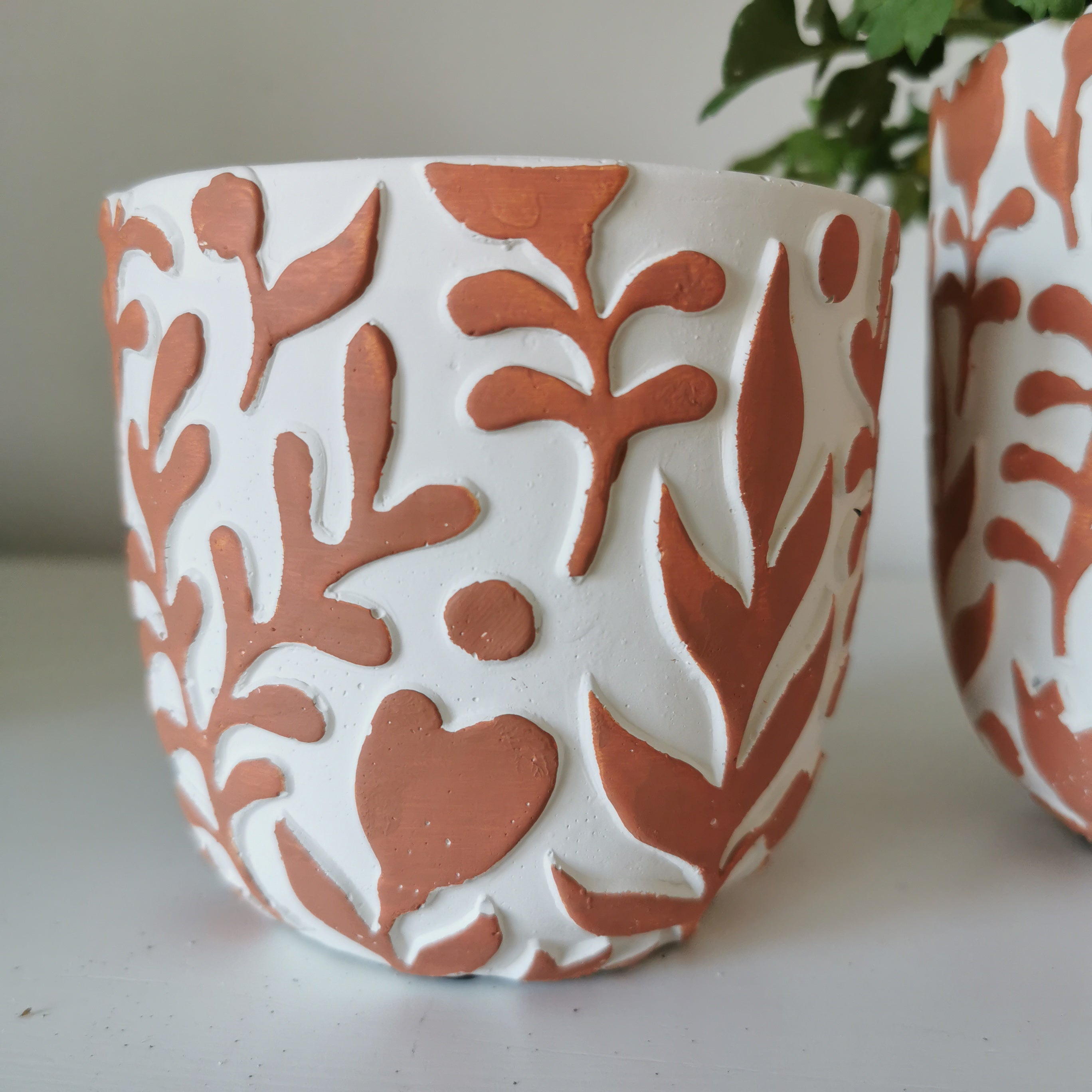 Orange Leaf Design Planter, 14 cm or 11cm