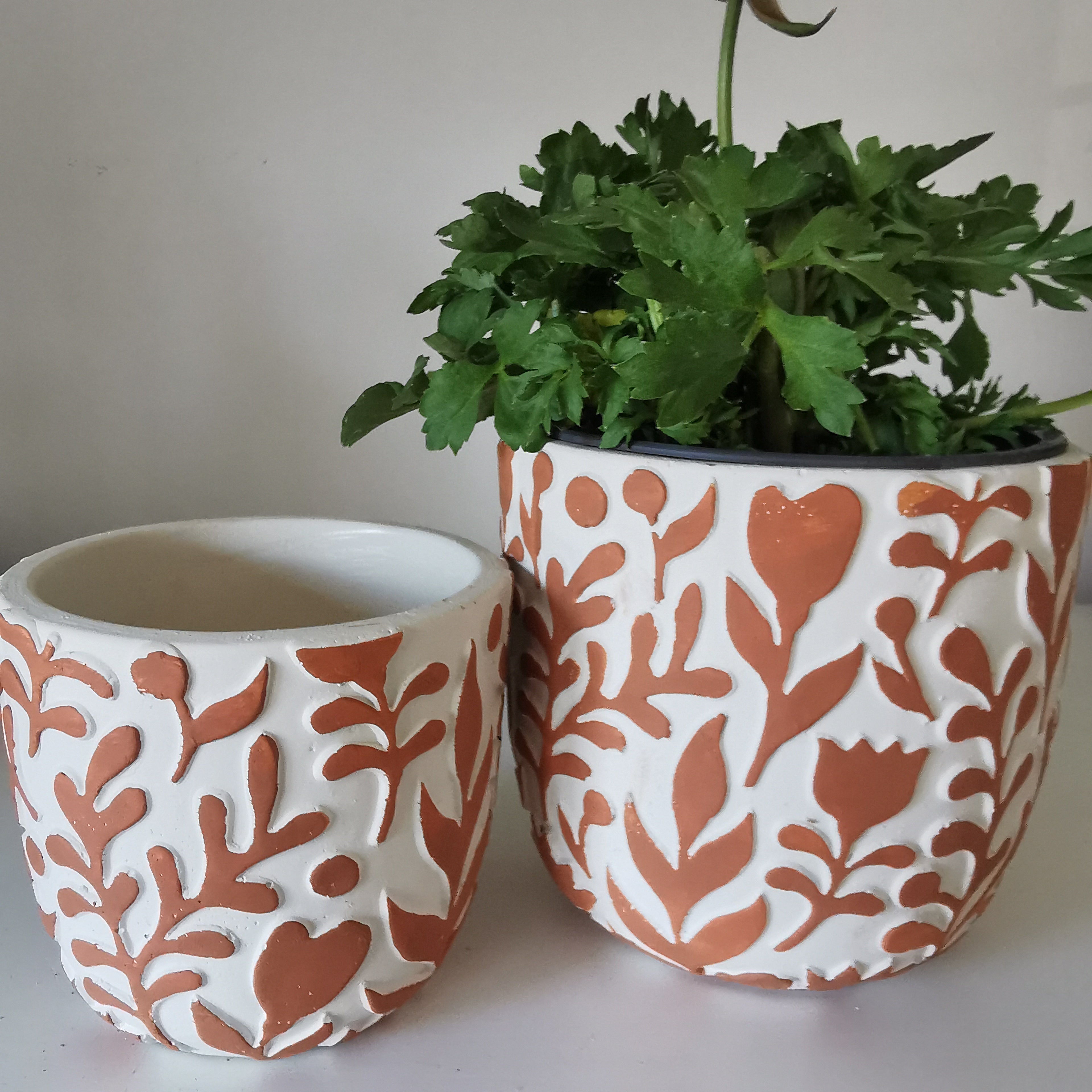 Orange Leaf Design Planter, 14 cm or 11cm