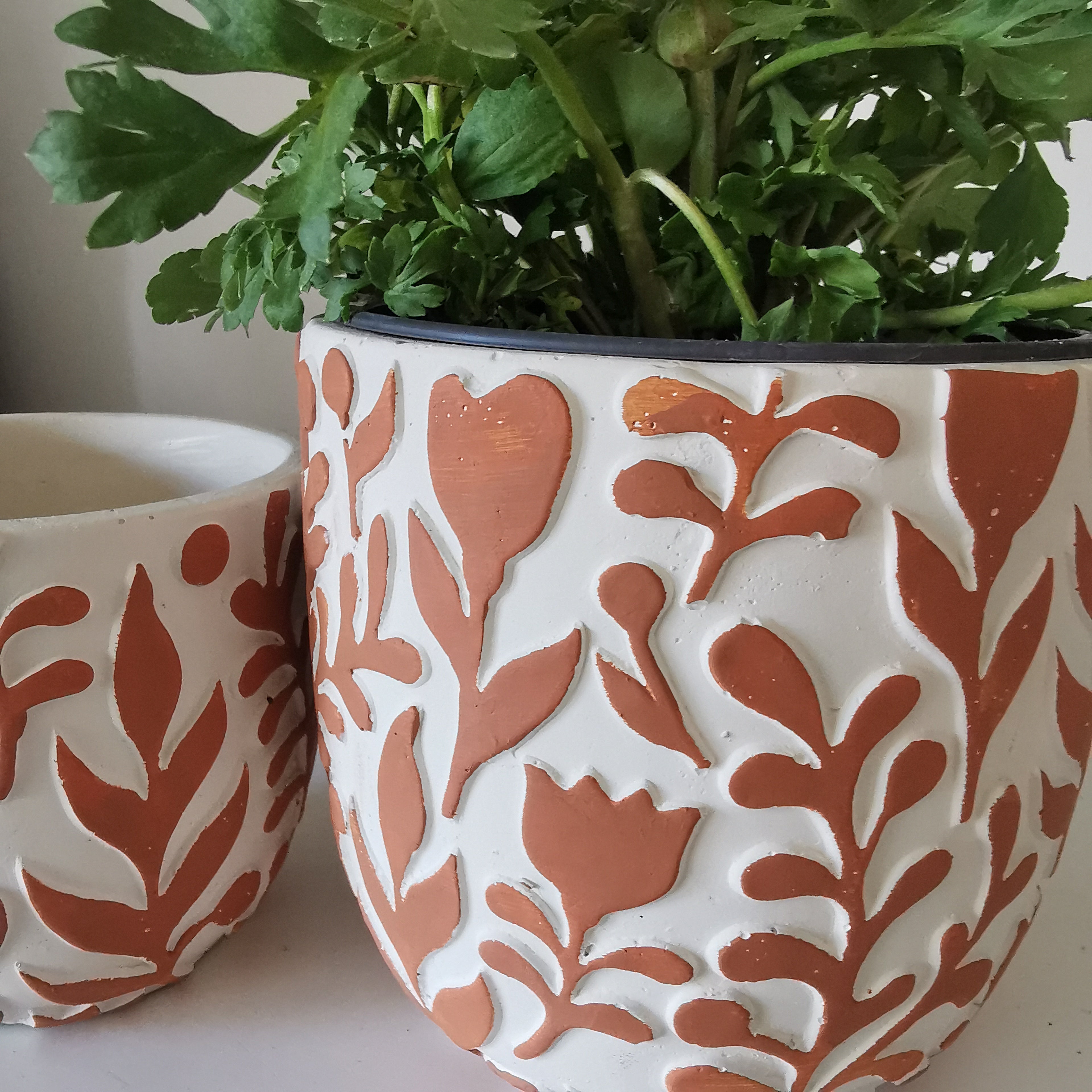 Orange Leaf Design Planter, 14 cm or 11cm