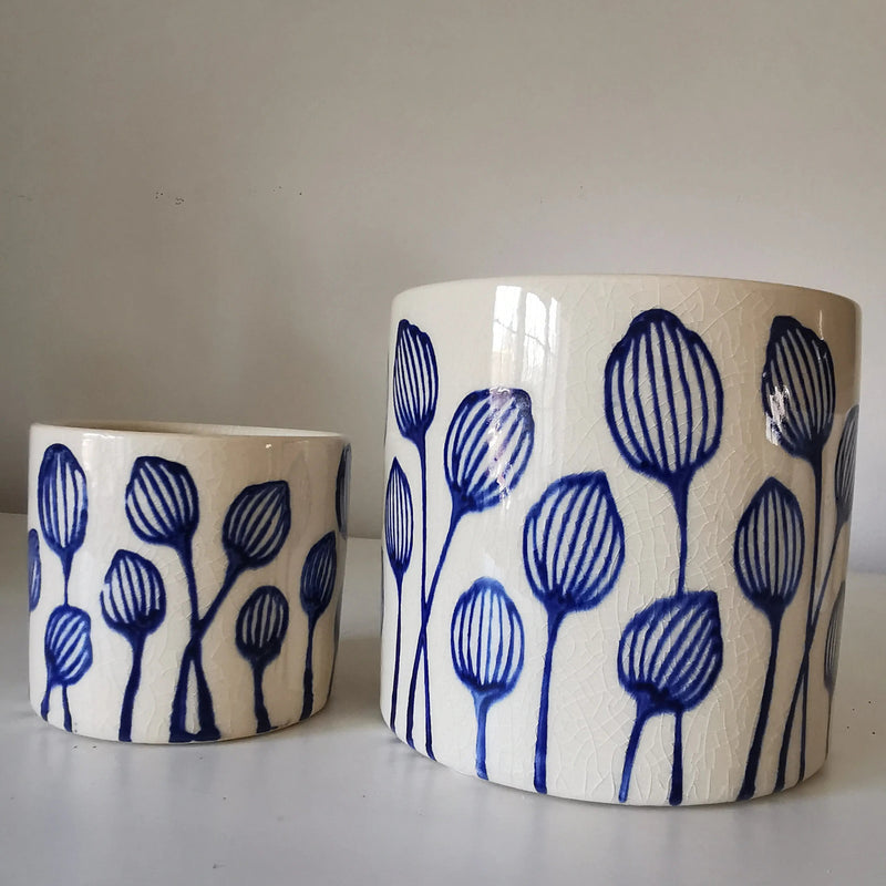 Stoneware Plant Pot – Blue Leaf Crackle Glaze   Handcrafted Sustainable Living  Almasea