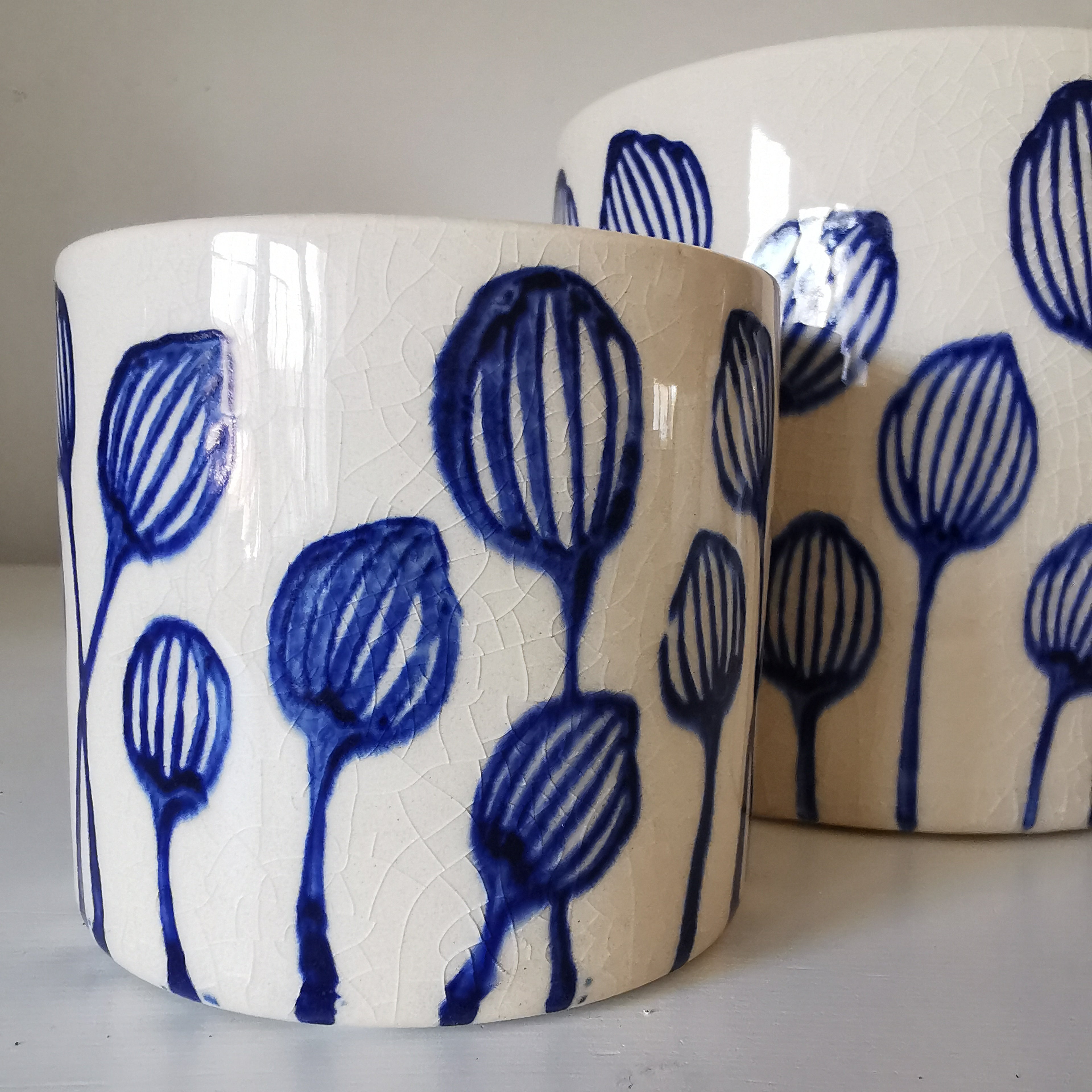Stoneware Leaf Blue Planter 8cm or 11.7 cm