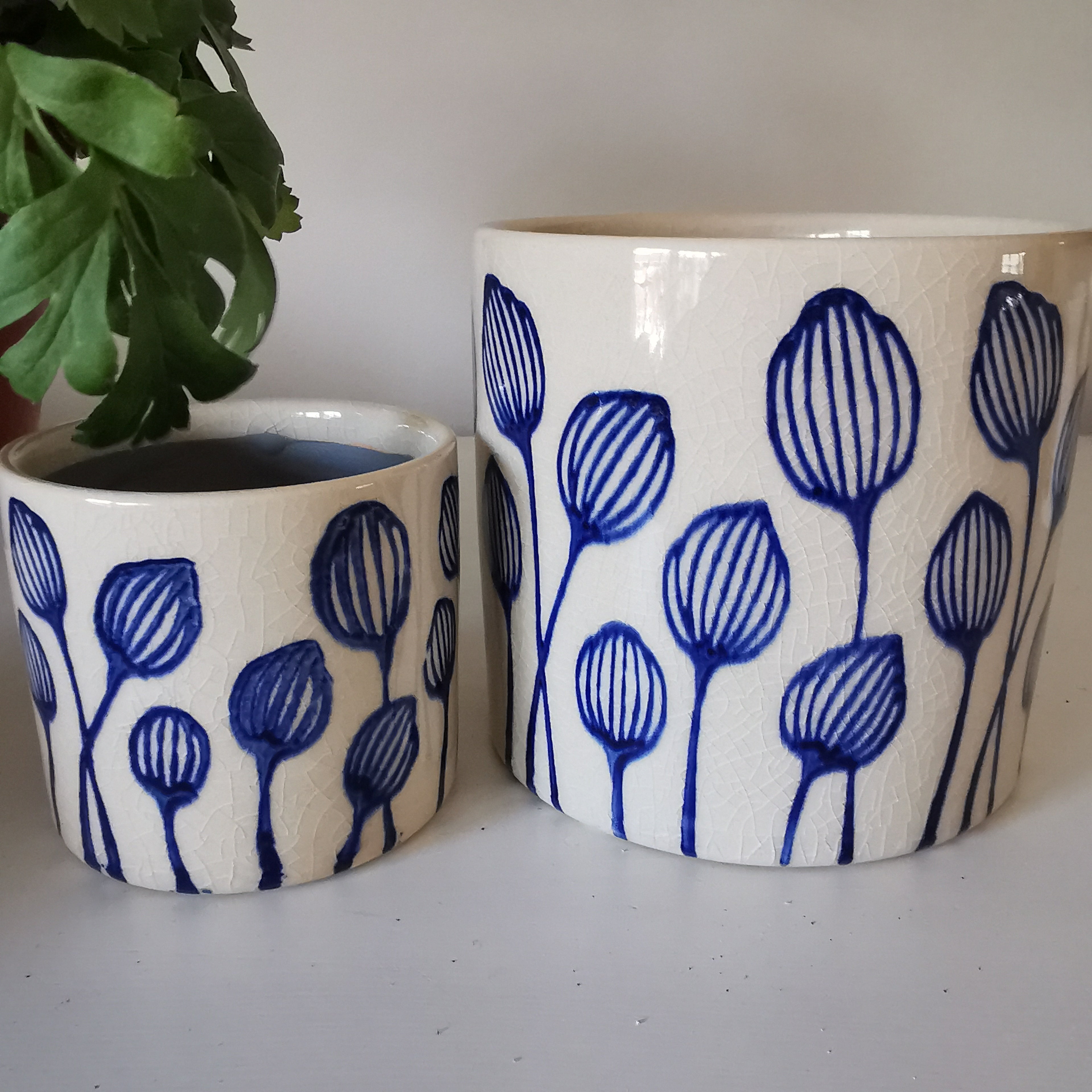 Stoneware Leaf Blue Planter 8cm or 11.7 cm