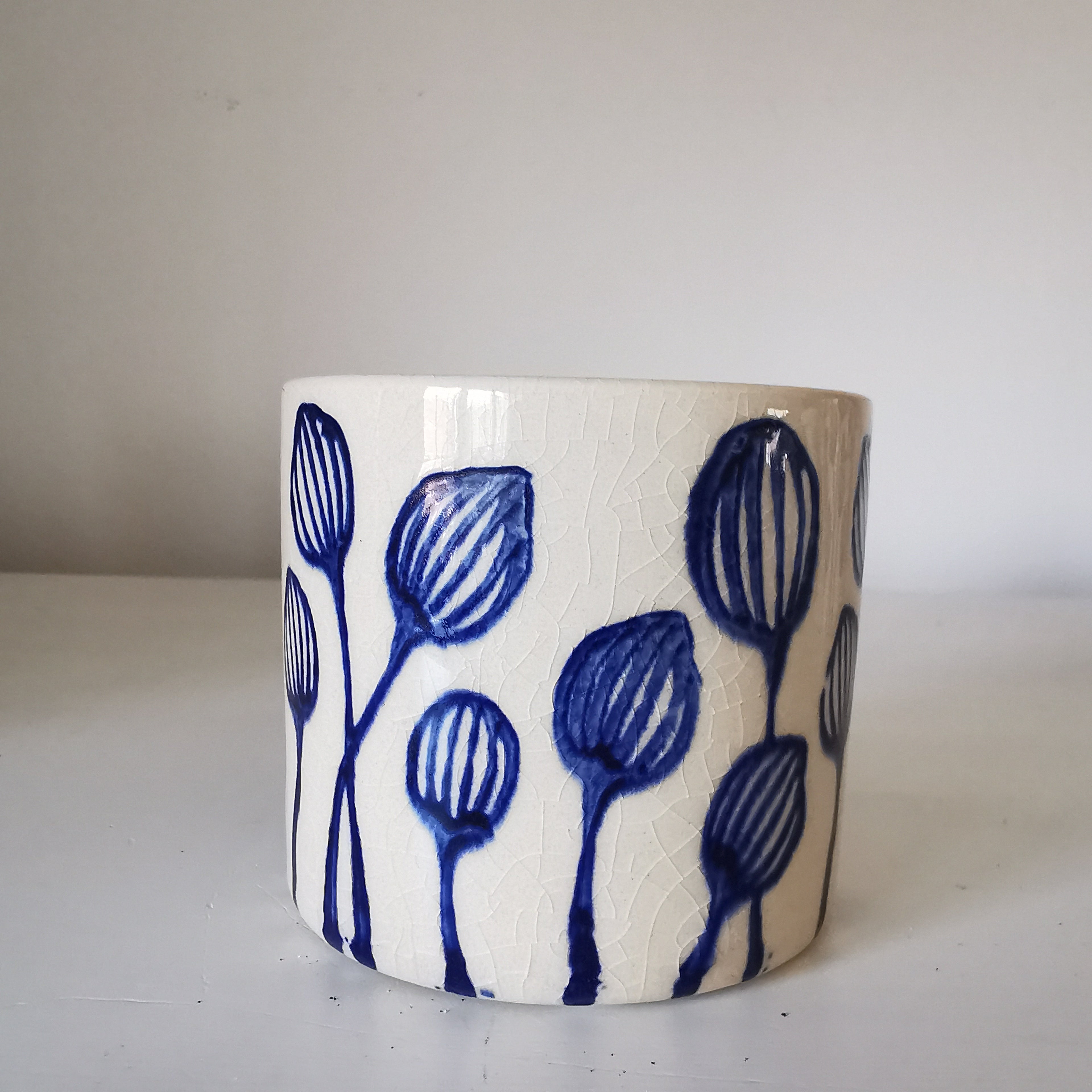 Stoneware Leaf Blue Planter 8cm or 11.7 cm