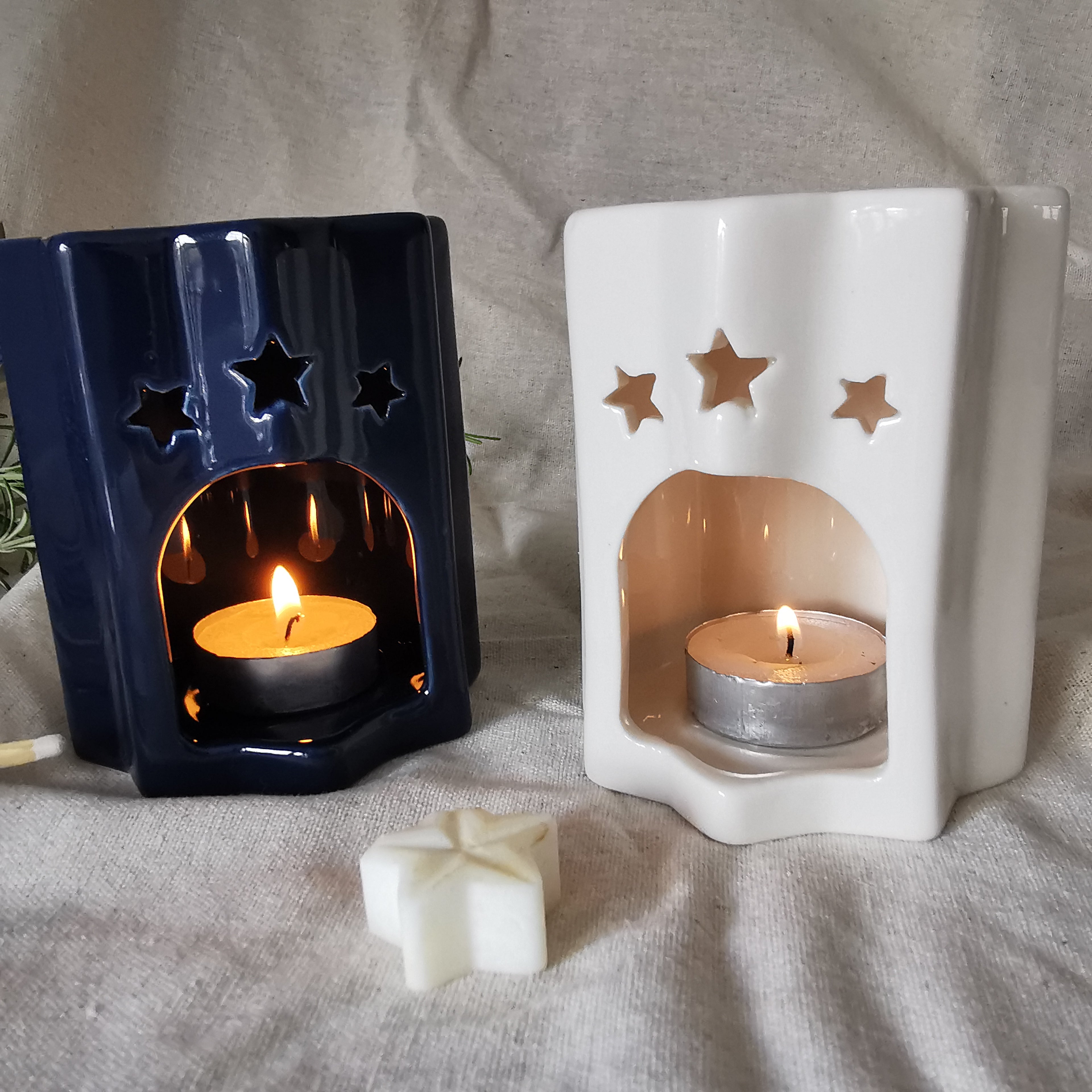 Celestial Star Shaped Wax Burner White & Navy