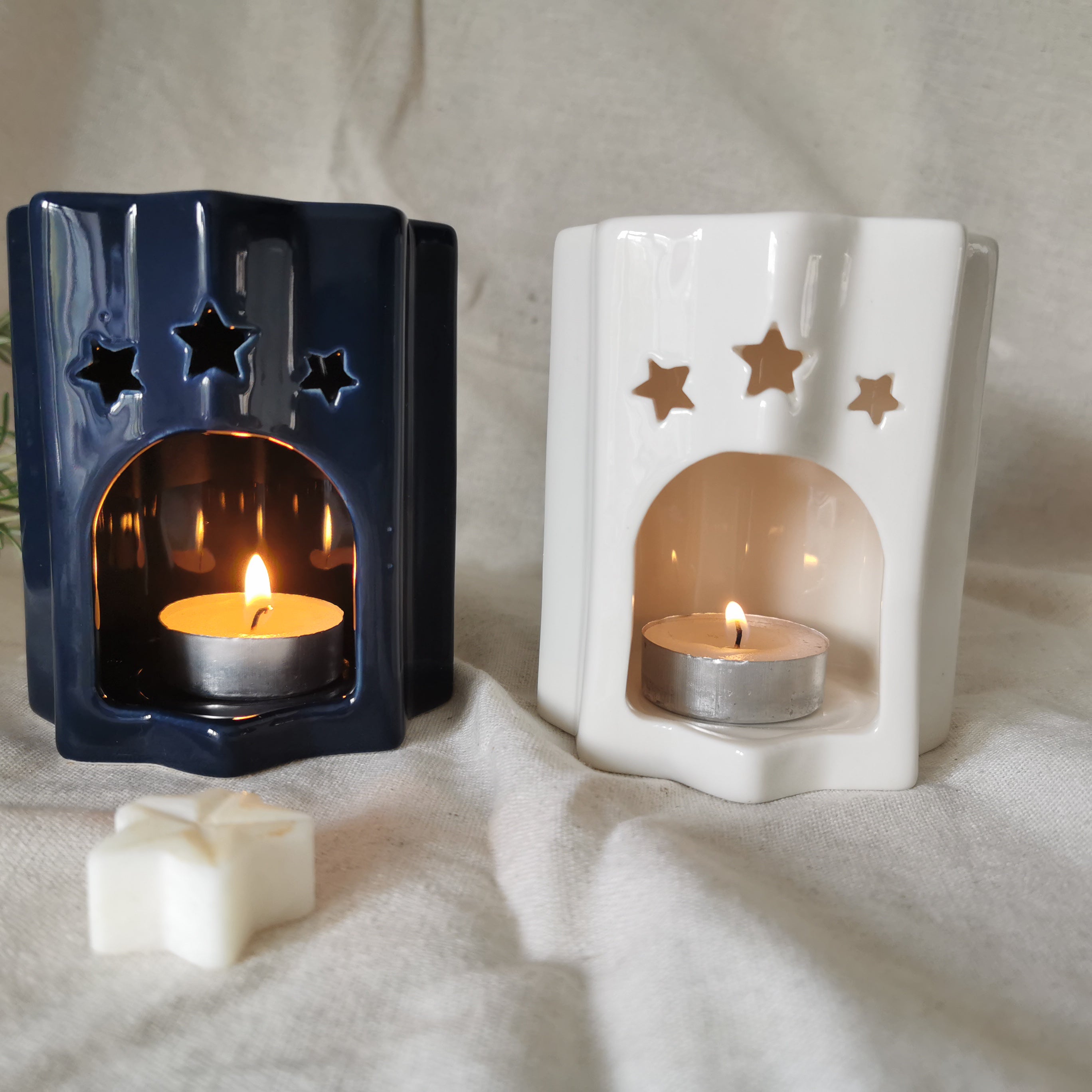 Celestial Star Shaped Wax Burner White & Navy