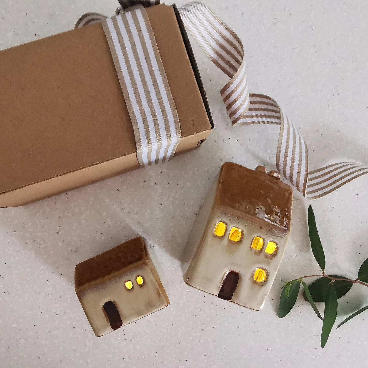 Light Up House Decoration – Beige Roof LED Ceramic House   Handcrafted Sustainable Living  Almasea