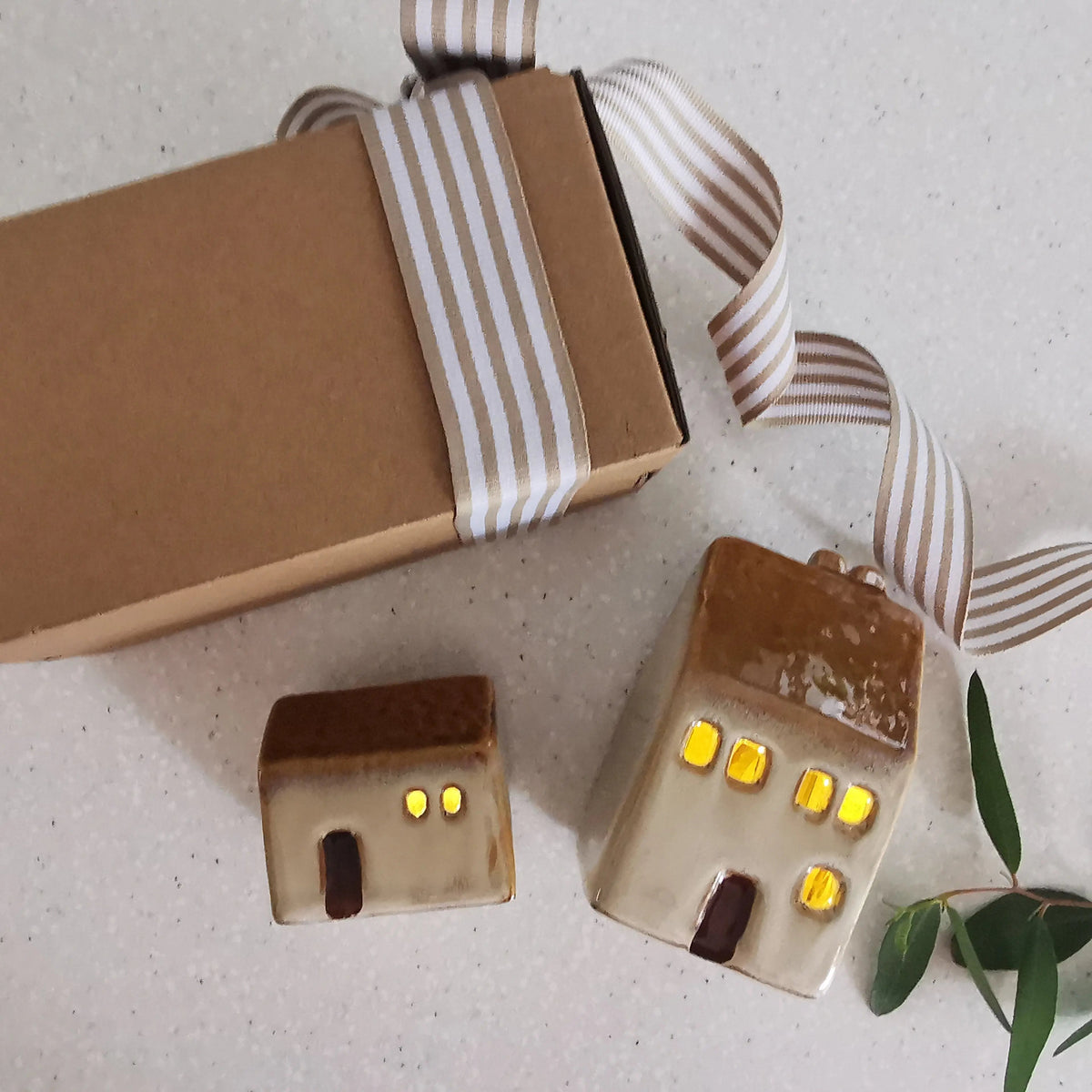 Light Up House Decoration – Beige Roof LED Ceramic House   Handcrafted Sustainable Living  Almasea