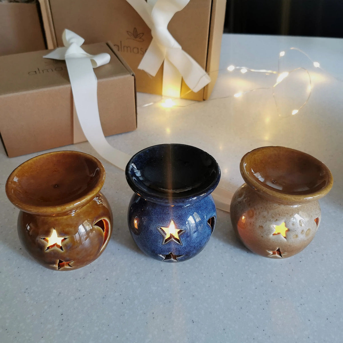 Moon Star Mini Burner – Reactive Glazed Ceramic, 8cm   Handcrafted Sustainable Living  Almasea