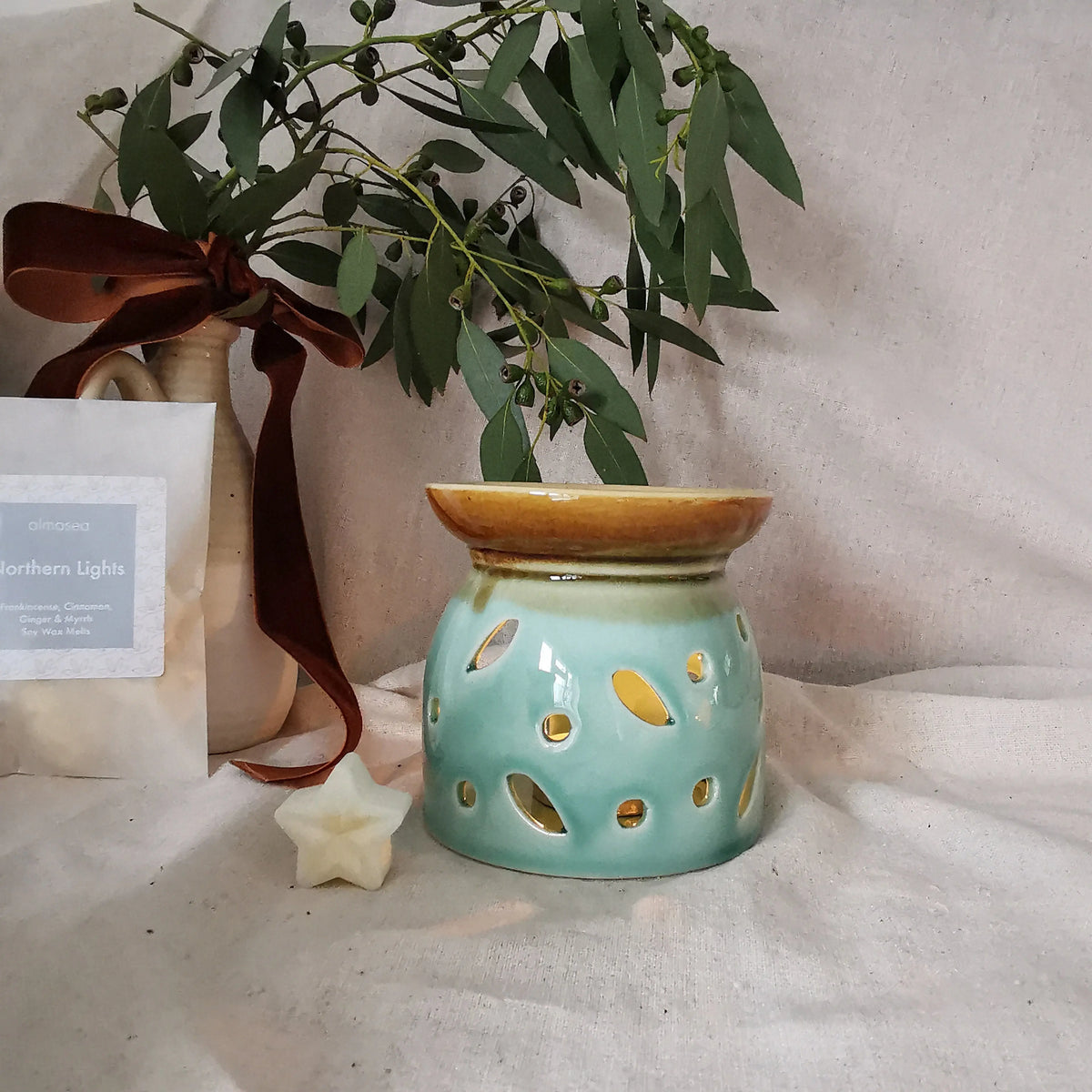 Reactive Glazed Wax Melt Burner – Rustic Stoneware Wax Warmer   Handcrafted Sustainable Living  Almasea
