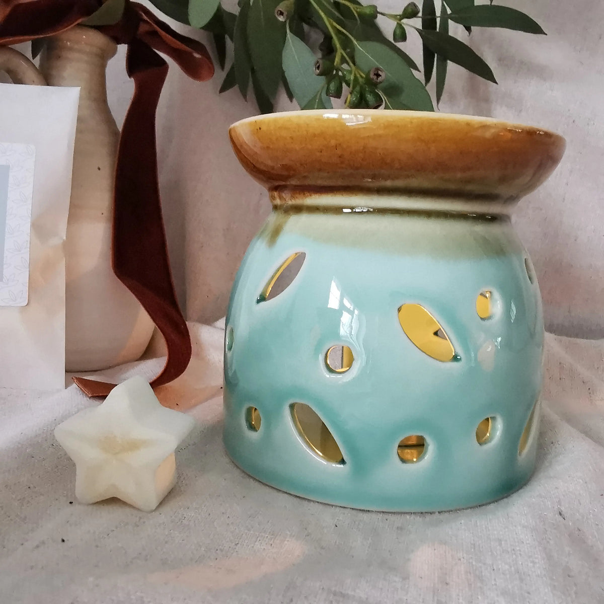 Reactive Glazed Wax Melt Burner – Rustic Stoneware Wax Warmer   Handcrafted Sustainable Living  Almasea