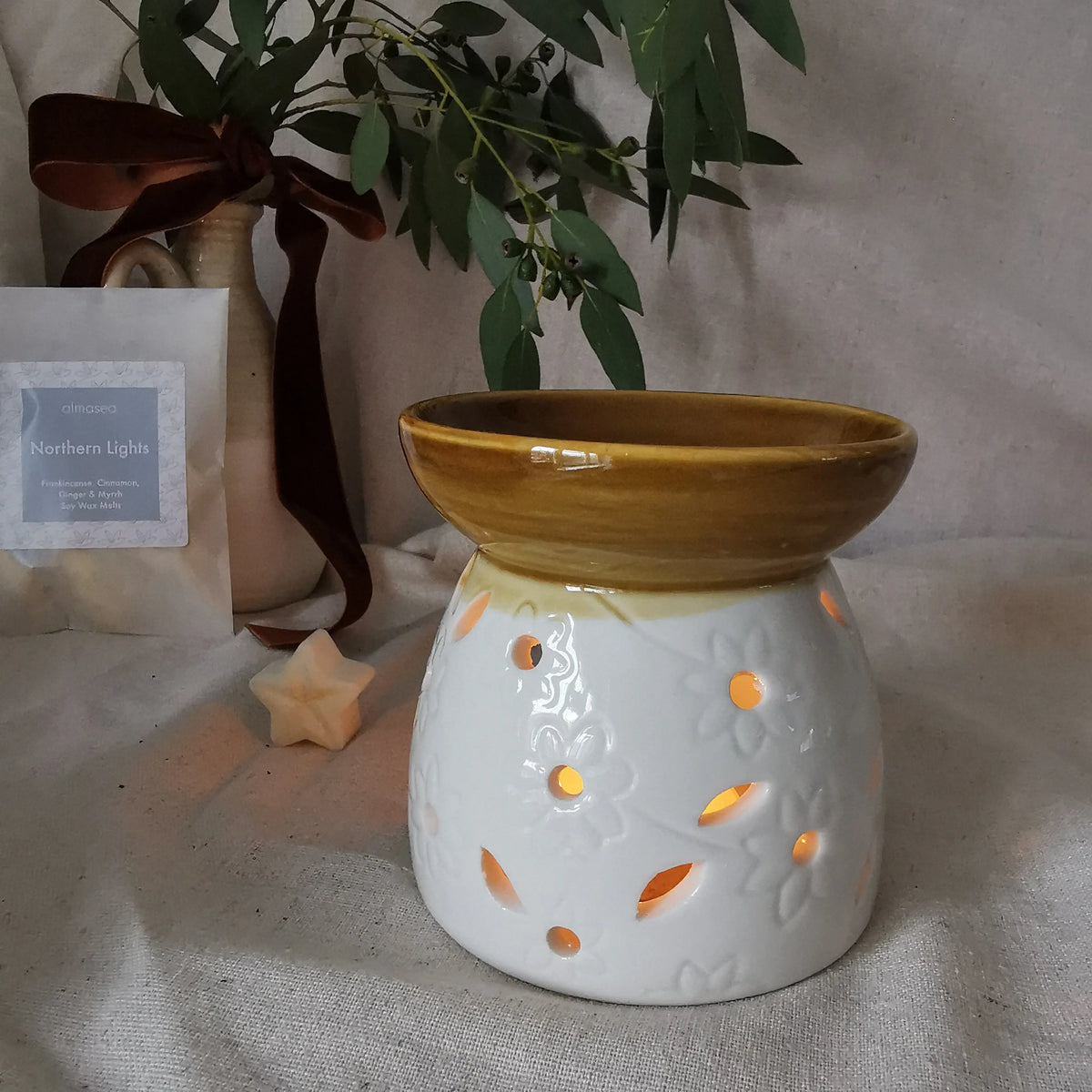Reactive Glazed Wax Melt Burner – Rustic Stoneware Wax Warmer   Handcrafted Sustainable Living  Almasea