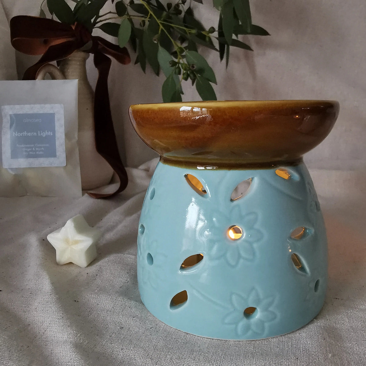 Reactive Glazed Wax Melt Burner – Rustic Stoneware Wax Warmer   Handcrafted Sustainable Living  Almasea