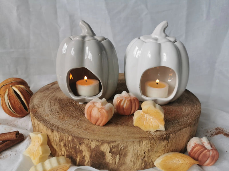 Pumpkin Wax Burner with Lid | White, Grey & Sage Green | Ceramic Oil Burner   Handcrafted Sustainable Living  Almasea