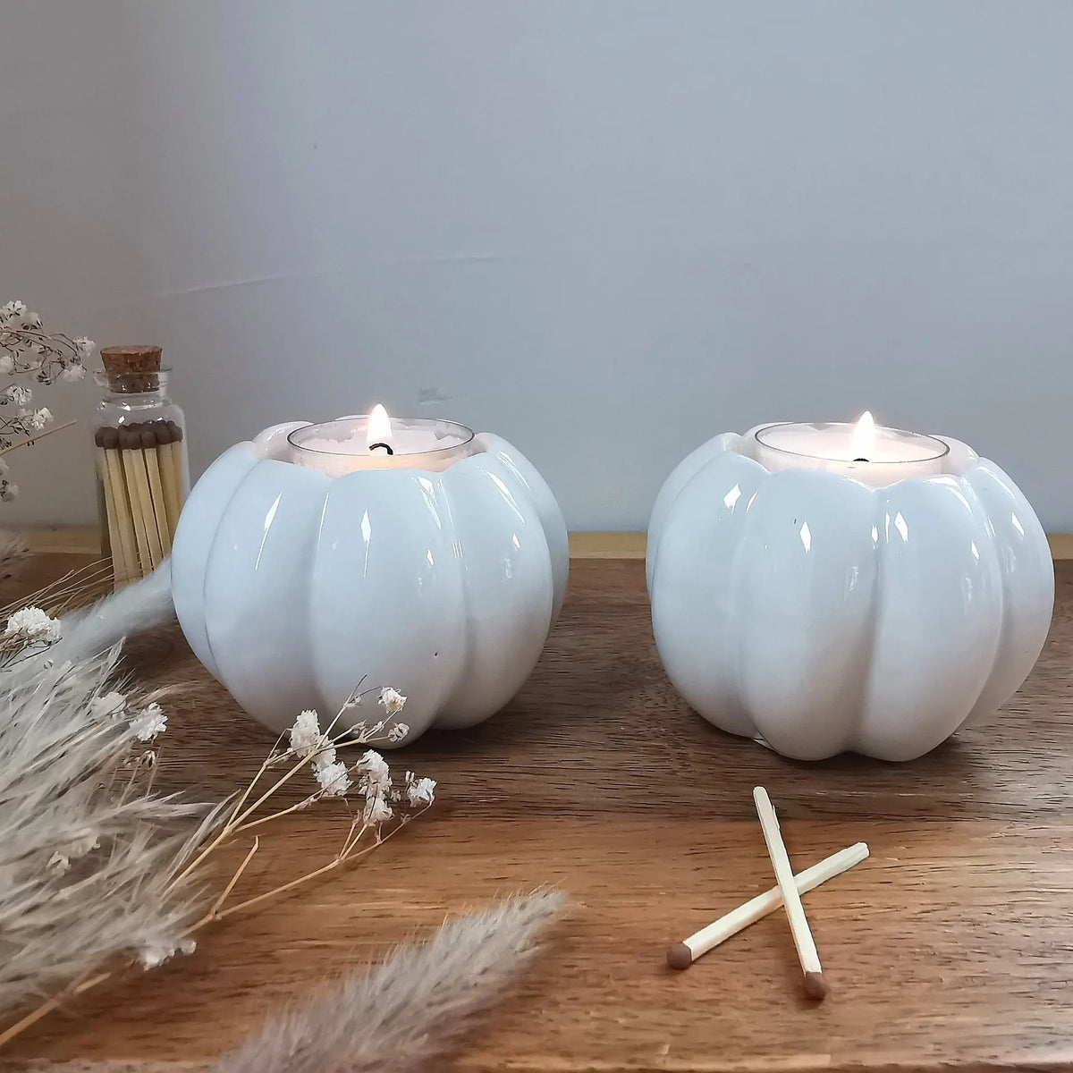 White Ceramic Pumpkin Tea Light Holder – Glossy Autumn & Halloween Candle Holder   Handcrafted Sustainable Living  Almasea