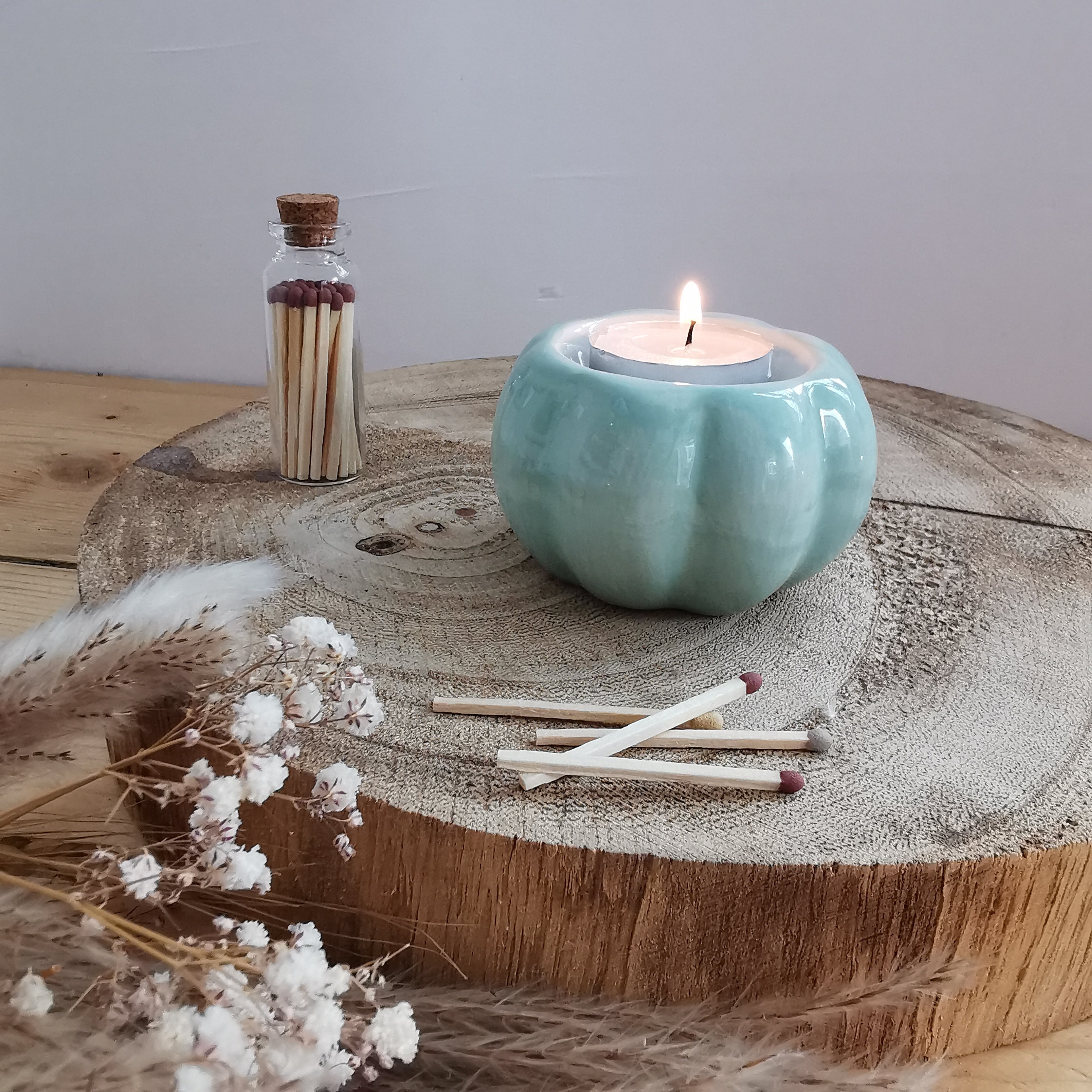 Green Pumpkin Tea light holder