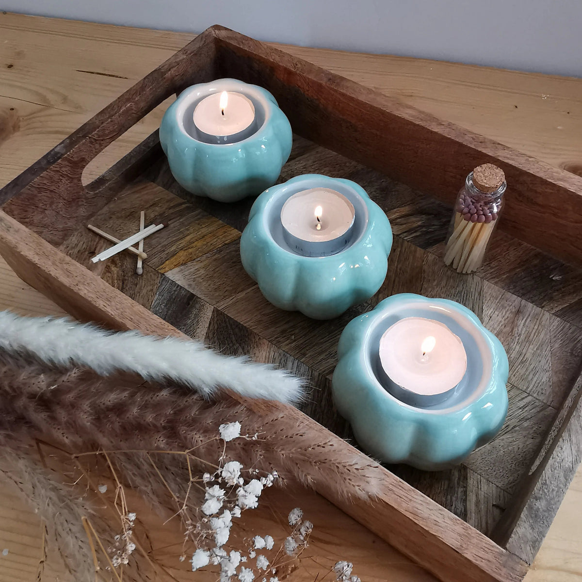 Sage Green Pumpkin Candle Holder – Glossy Ceramic Tea Light Holder   Handcrafted Sustainable Living  Almasea