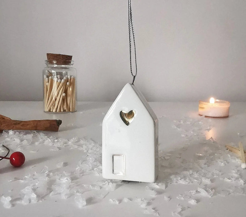 Hanging Ceramic House Decoration for Christmas Tree   Handcrafted Sustainable Living  Almasea