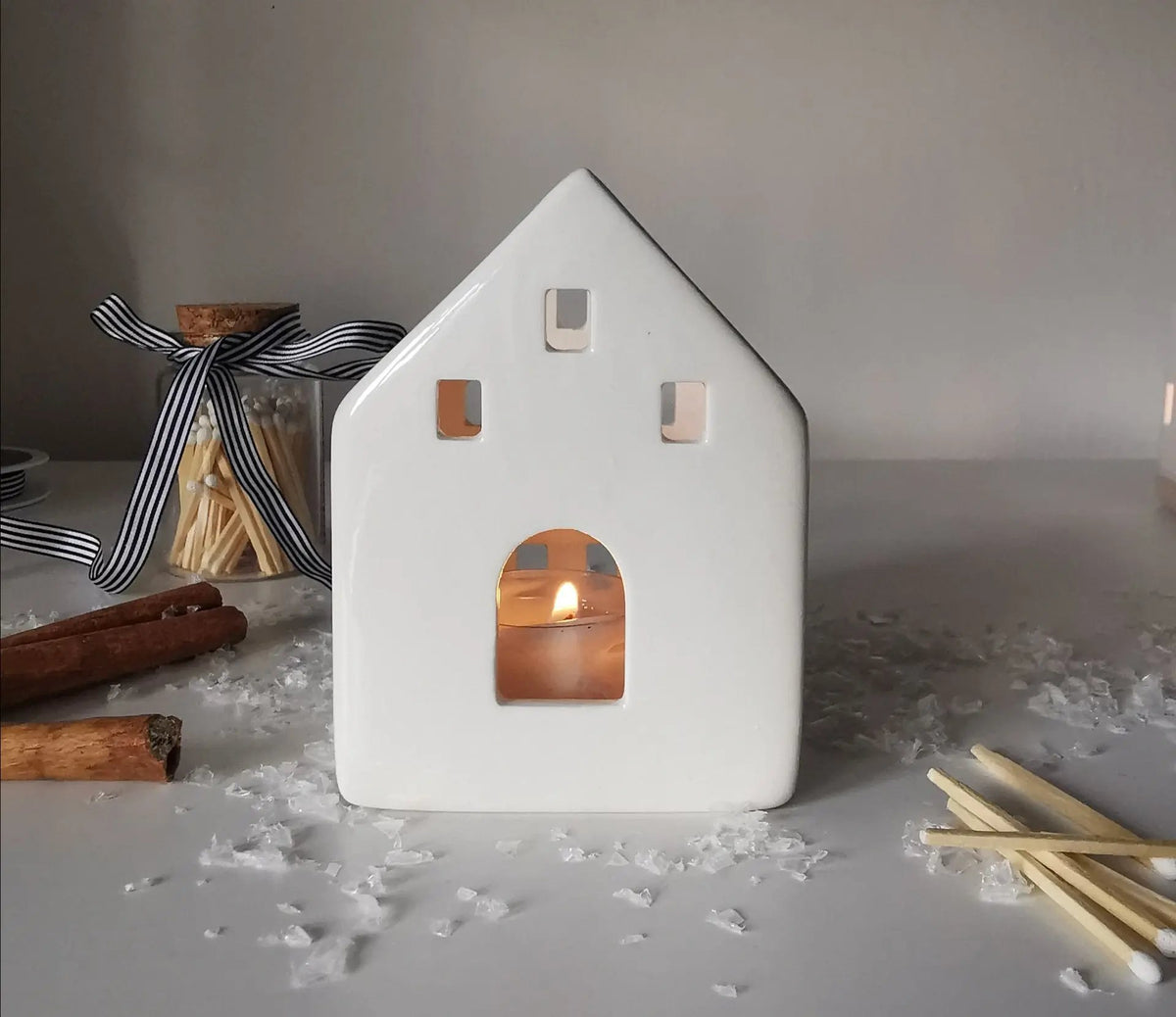 White Scandi Nordic House Tealight Holder   Handcrafted Sustainable Living  Almasea