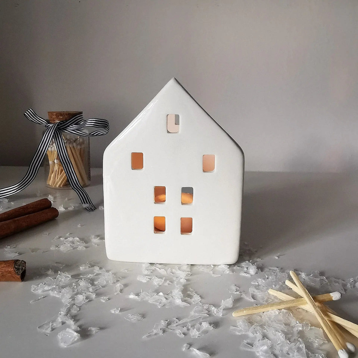 White Scandi Nordic House Tealight Holder   Handcrafted Sustainable Living  Almasea