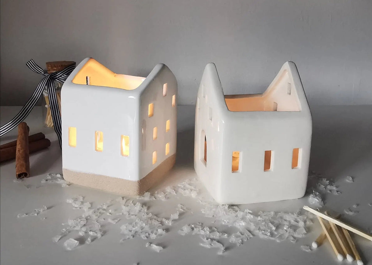 White Scandi Nordic House Tealight Holder   Handcrafted Sustainable Living  Almasea