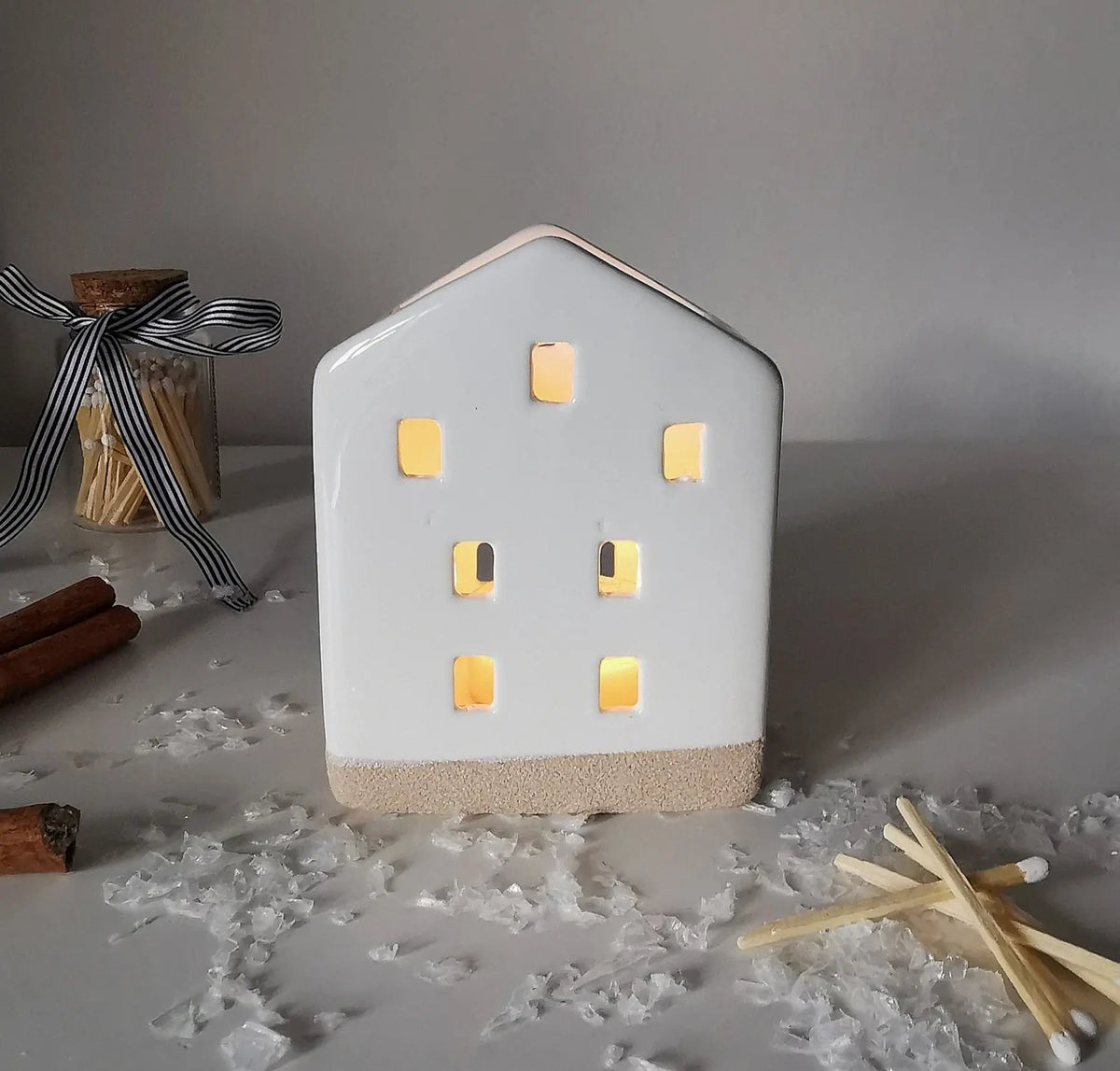 White Scandi Nordic House Tealight Holder   Handcrafted Sustainable Living  Almasea