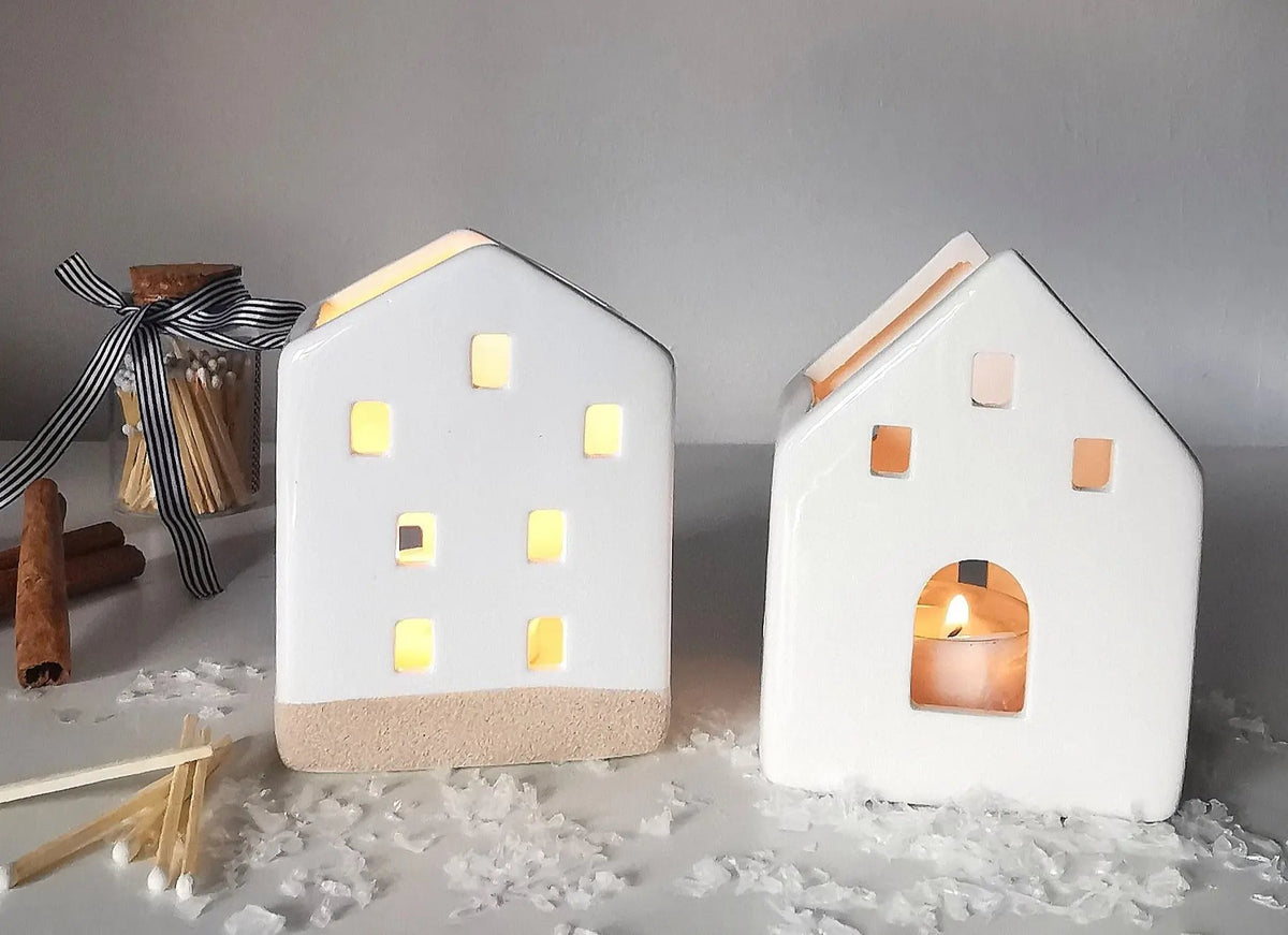 White Scandi Nordic House Tealight Holder   Handcrafted Sustainable Living  Almasea