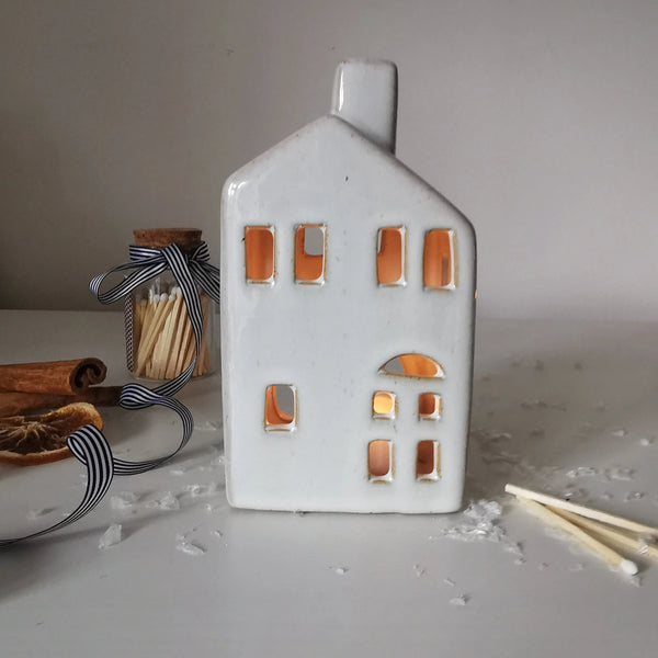 Reactive Glazed Ceramic House Tealight Holder in Medium