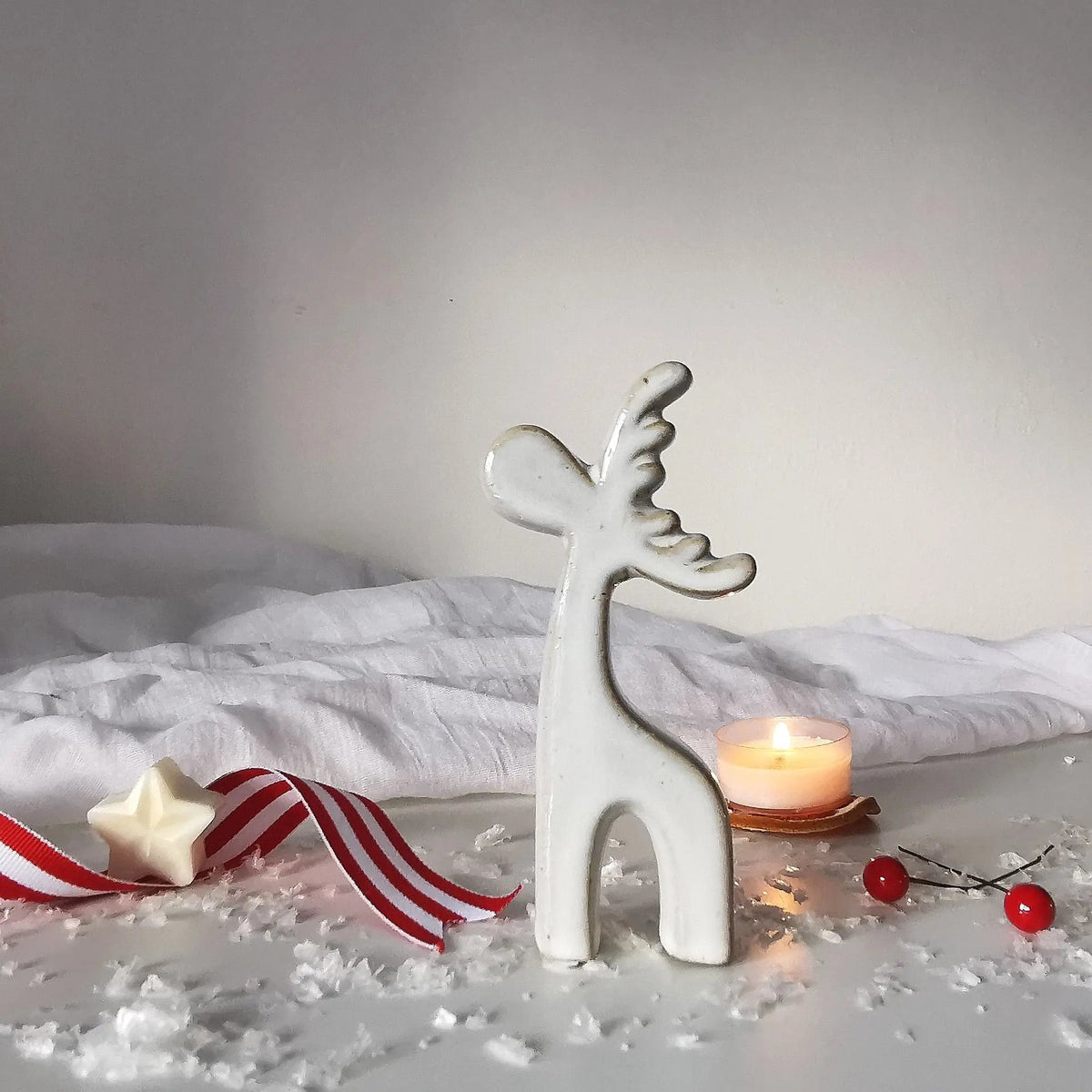 Nordic Reindeer Decoration UK | Off-White Ceramic   Handcrafted Sustainable Living  Almasea