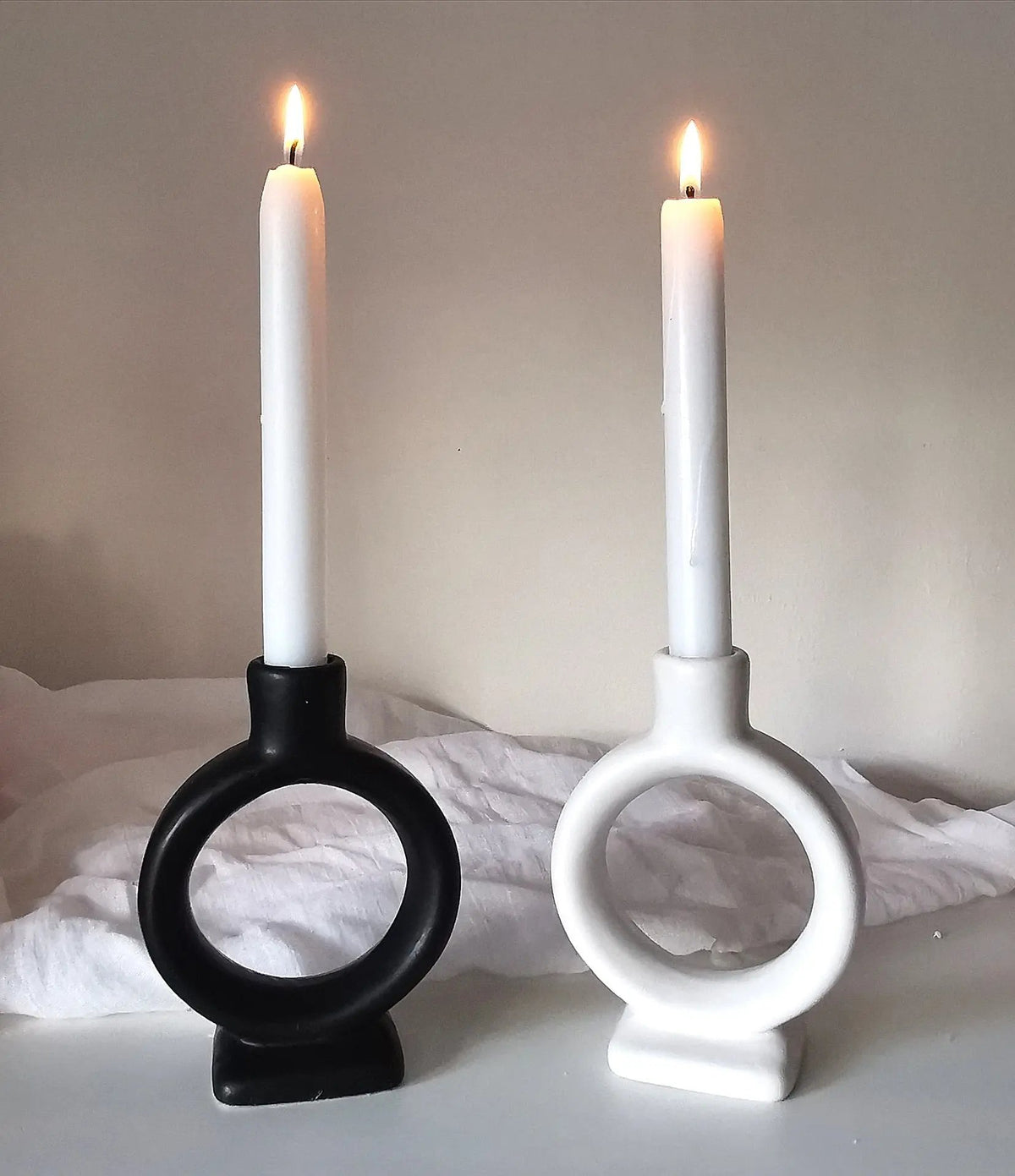 Minimalist Candle Holder – Circle Ceramic Candlestick | Black & White   Handcrafted Sustainable Living  Almasea